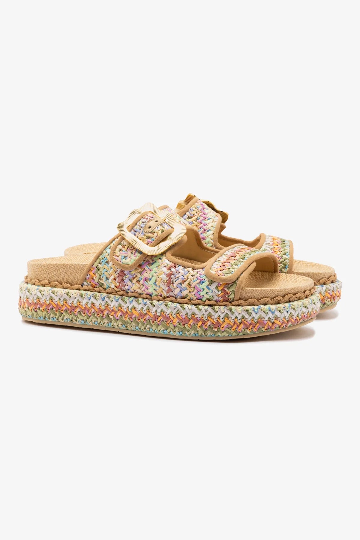 Bohemian Maui Slide-In Tapestry with Rainbow Raffia & Beige Trimming - Perfect for Beach Weddings, Boho Home Decor & Festival Backdrops