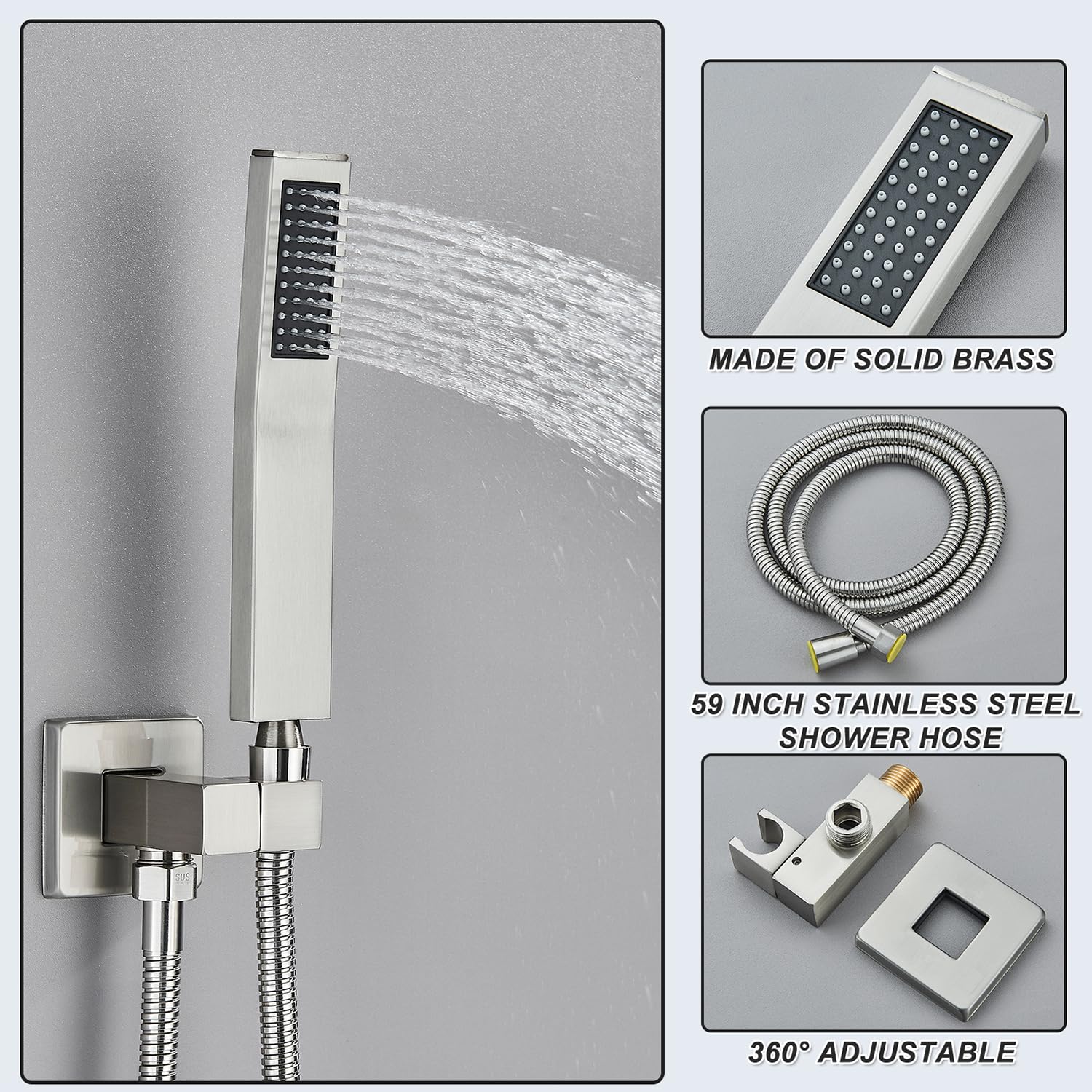 Votamuta 10 Inch Rainfall Shower System - Wall Mounted Shower Faucet Set with Full Brass Trim Kit & Shower Valve in Brushed Nickel - Perfect for Bathroom Renovation & Spa-Like Shower Experience