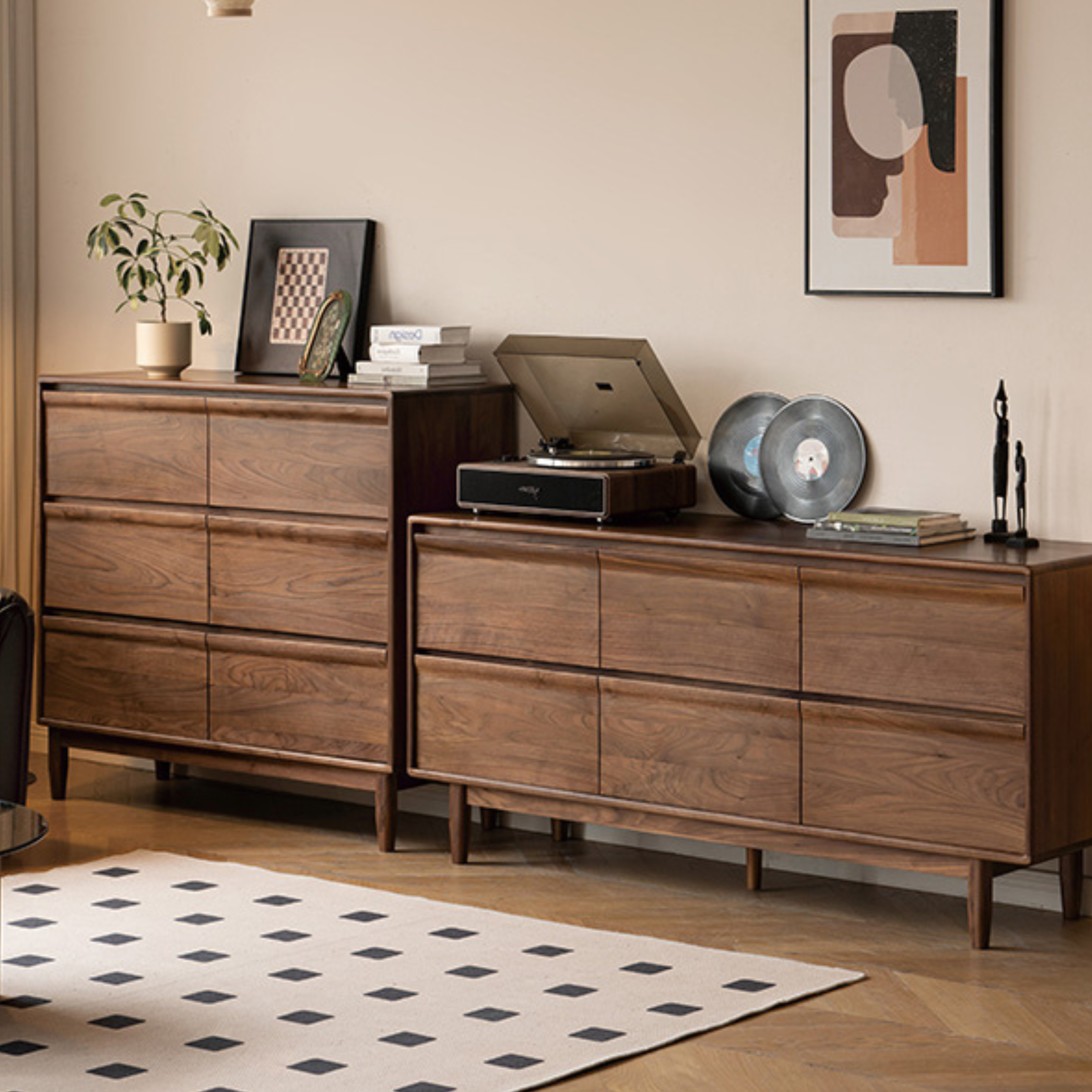 Solid Black Walnut Wood Dresser - 6-Drawer Bedroom Storage Furniture for Master Bedroom, Guest Room & Nursery Organization
