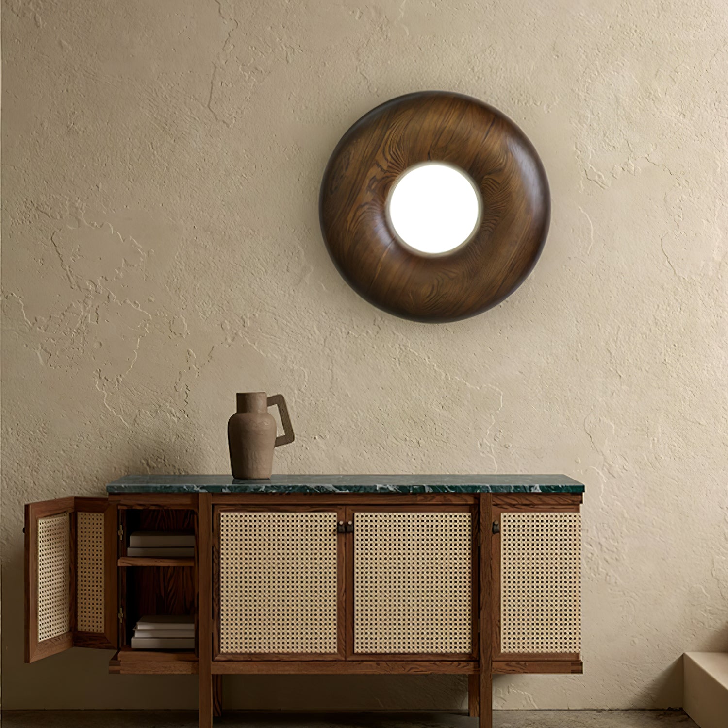 Modern Donut Wood Ceiling Light Fixture - Handcrafted Wooden Ring Chandelier for Dining Room, Bedroom & Living Room - Eco-Friendly Natural Wood Design for Home Decor
