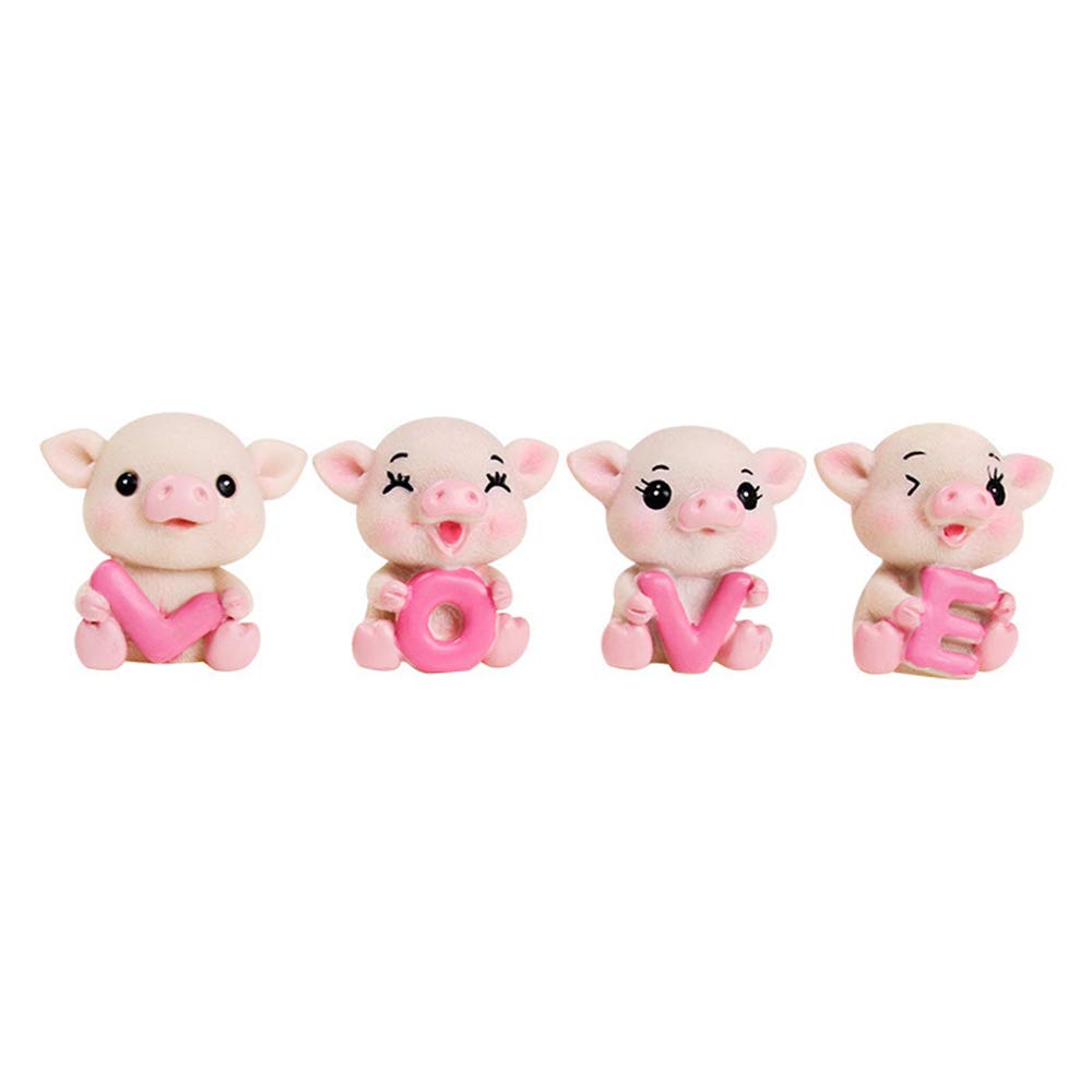 Cute Pink Pig Cake Toppers - 4pcs for Dessert & Bonsai Decor