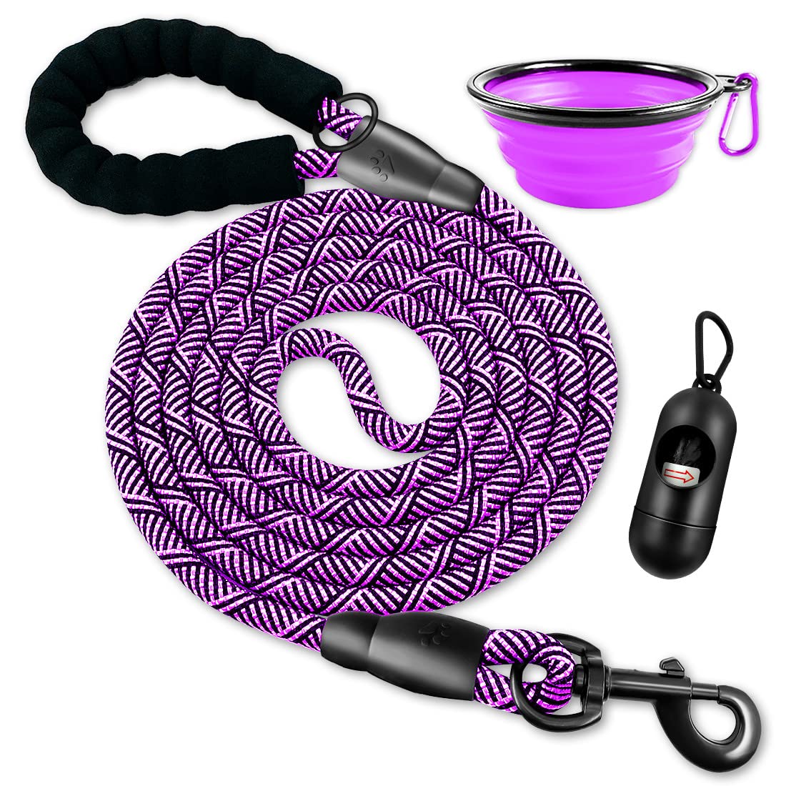 10/20/30 FT Heavy Duty Training Dog Leash with Comfortable Padded Handle - Adjustable Pet Leash for Small Medium Large Dogs - Includes Collapsible Travel Bowl & Waste Bags - Perfect for Walking, Hiking, Camping & Outdoor Adventures