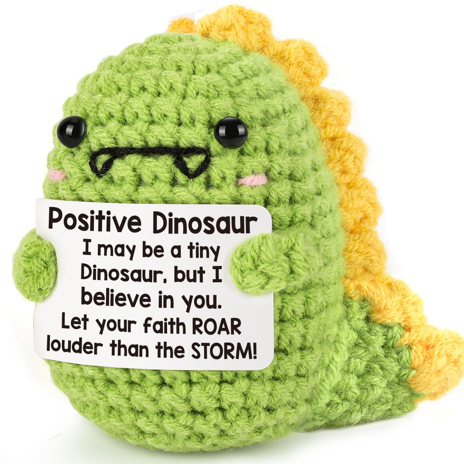 Handmade Crochet Mini Dinosaur Plush Toy - Cute Inspirational Gift for Teens, Kids, Coworkers & College Students | Perfect for Easter Baskets, Birthdays, Mother's Day, Graduation Decor & Motivational Gifts | Great for Room Decor, Study Motivation & Stress Relief