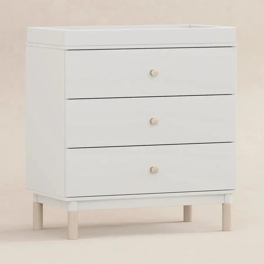 Babyletto Gelato 3-Drawer Changing Table Dresser with Removable Changing Tray - White & Washed Natural Wood Feet | Nursery Storage Solution for Diapers, Clothes & Baby Essentials