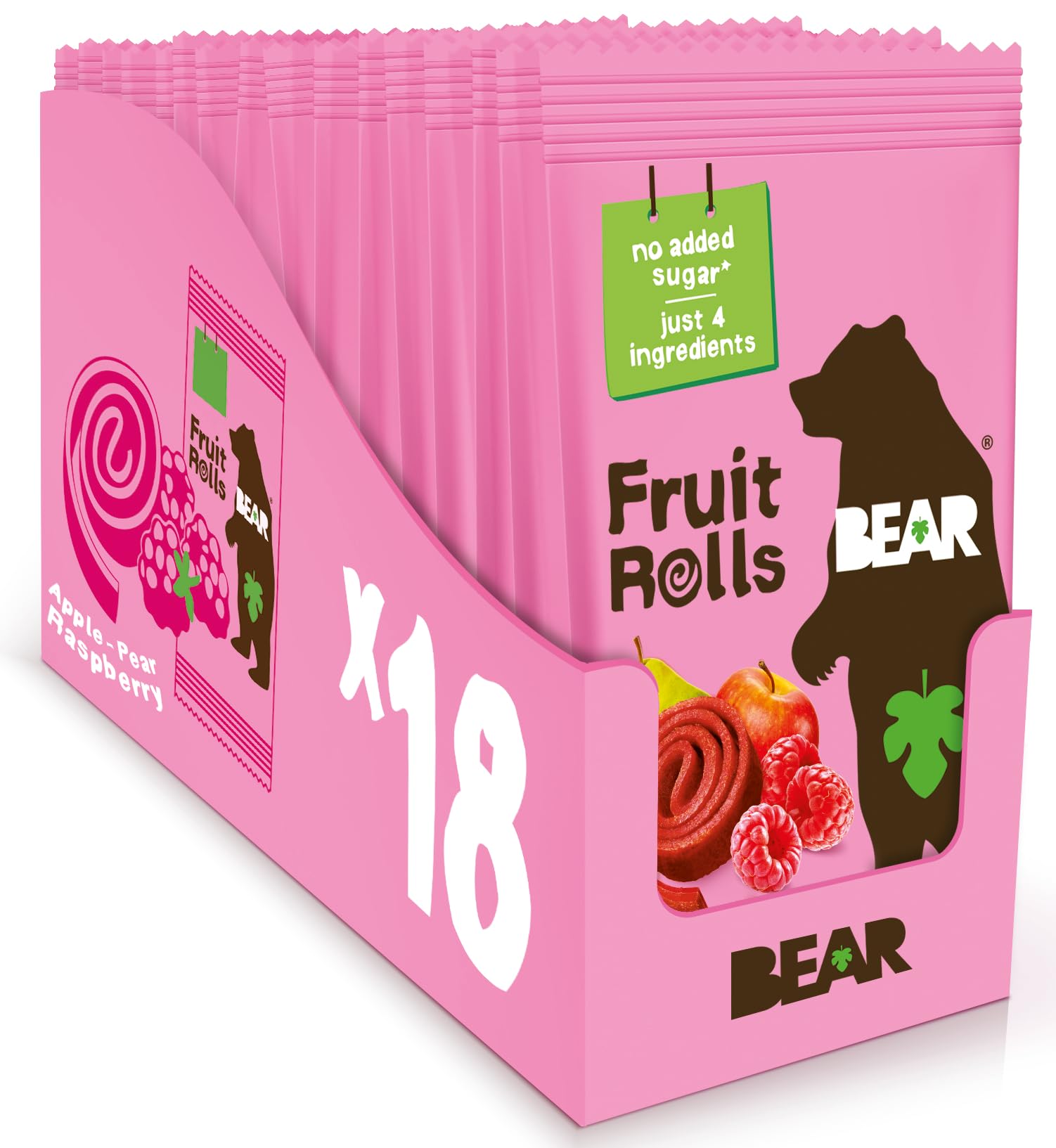 BEAR Real Fruit Snack Rolls - Gluten Free, Vegan, Non-GMO Raspberry - Healthy Snacks for Kids & Adults - Perfect for School & Lunch