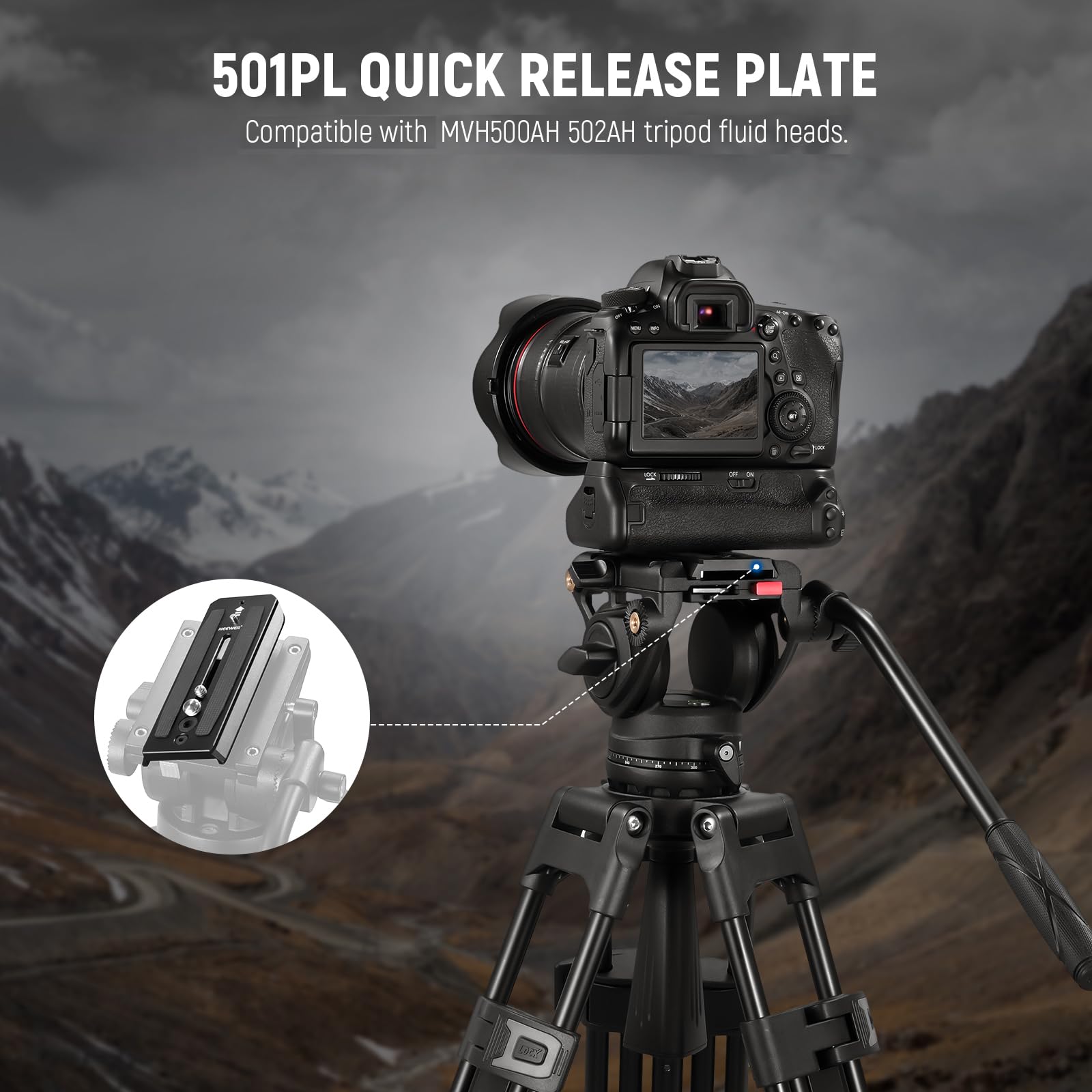 Neewer 501PL Professional Tripod Fluid Head with Quick Release Plate - 1/4