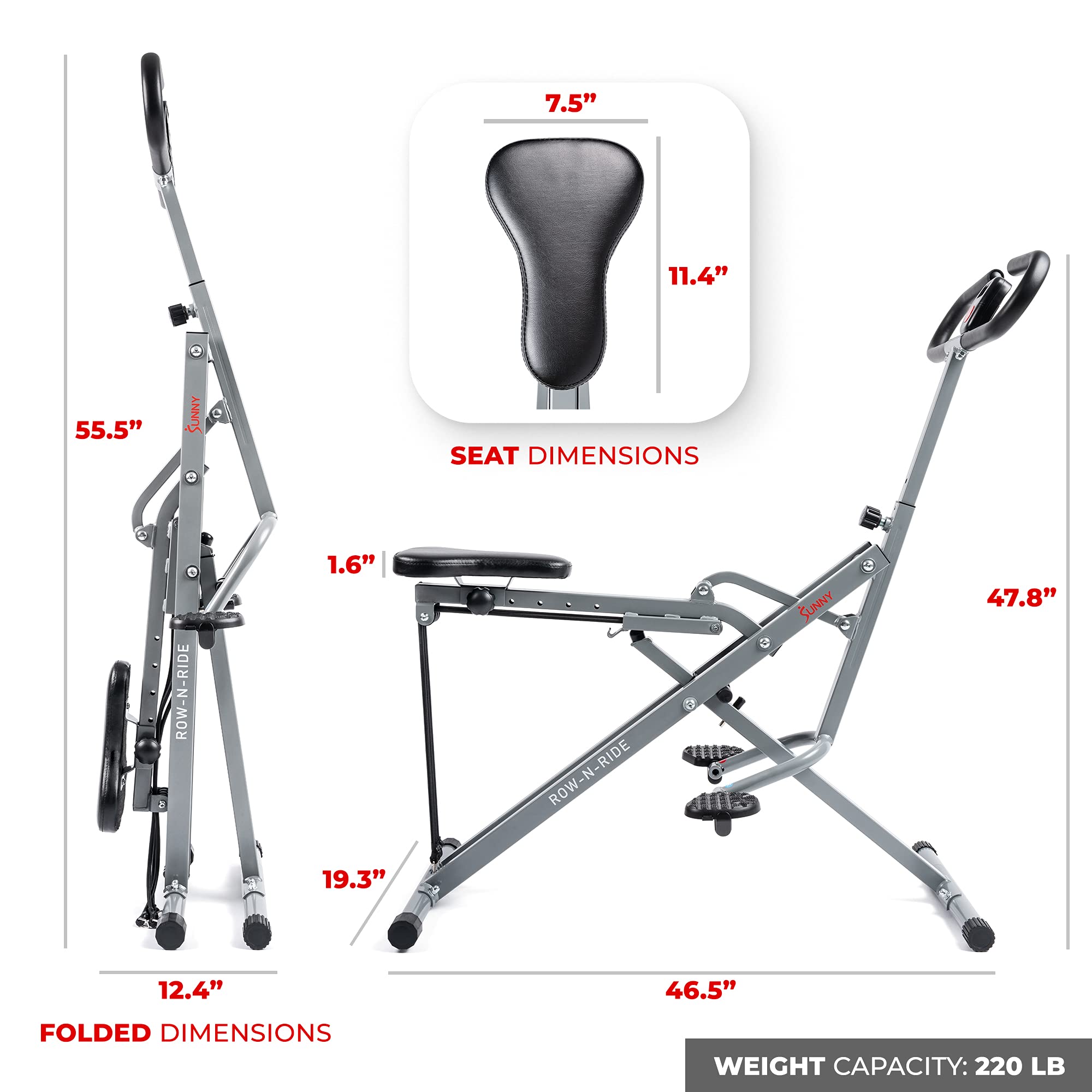Sunny Health & Fitness Row-N-Ride Squat Machine - Home Gym Equipment for Glutes, Abs & Full Body Workout | DB Method Assisted Trainer for Butt Building & Toning | Perfect for Home Exercise & Small Spaces