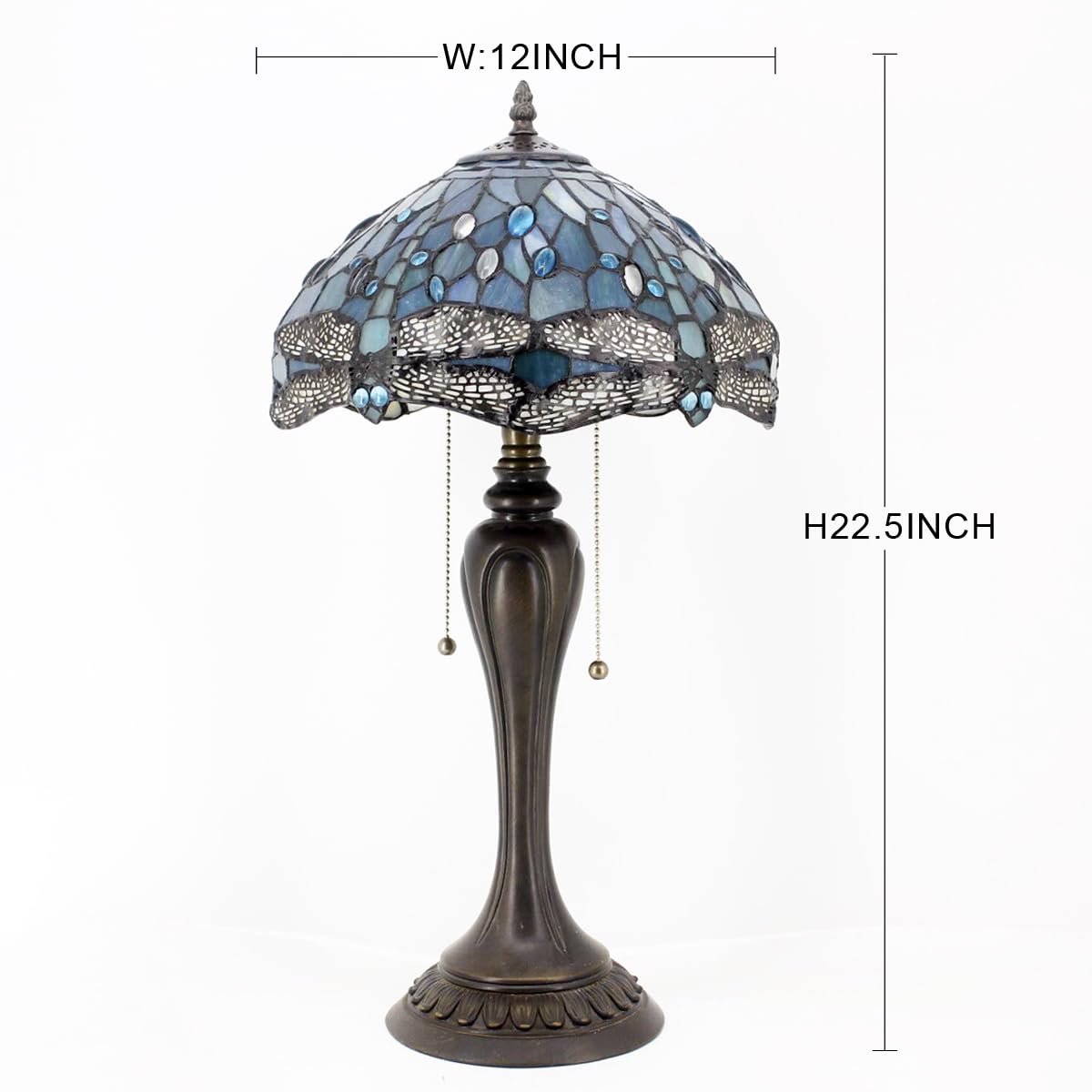 Tiffany Style Sea Blue Stained Glass Dragonfly Table Lamp - 12x12x22 Inches Bedside Reading Light for Bedroom, Living Room & Home Office Decor - Perfect for Nightstands, Desks & Cozy Reading Nooks (S147 Series)
