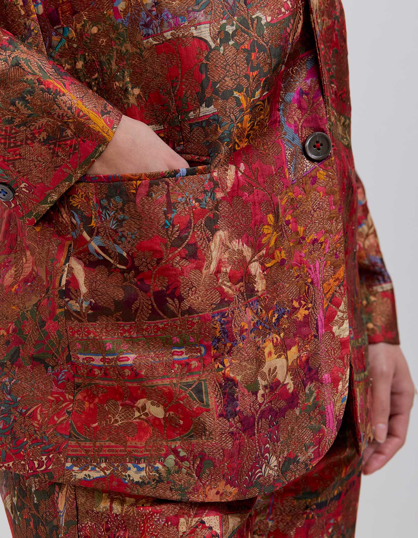Elegant Rana Blazer in Luxurious Silk Brocade - Crimson Red Women's Formal Jacket for Office Wear, Business Meetings & Special Occasions