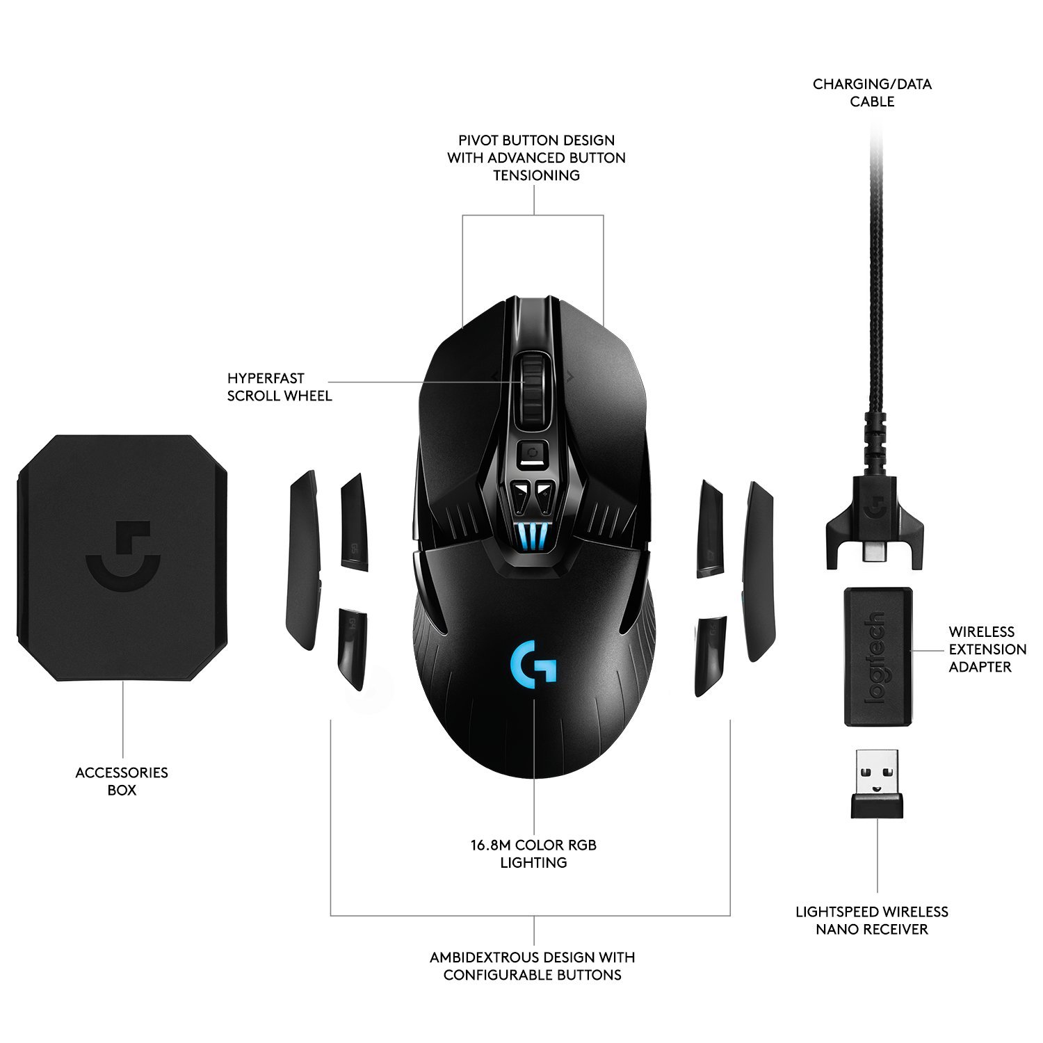 Logitech G903 LIGHTSPEED Wireless Gaming Mouse with HERO 25K Sensor, 11 Programmable Buttons & RGB Lighting - Compatible with POWERPLAY Wireless Charging - Perfect for FPS, MOBA & Esports Gaming