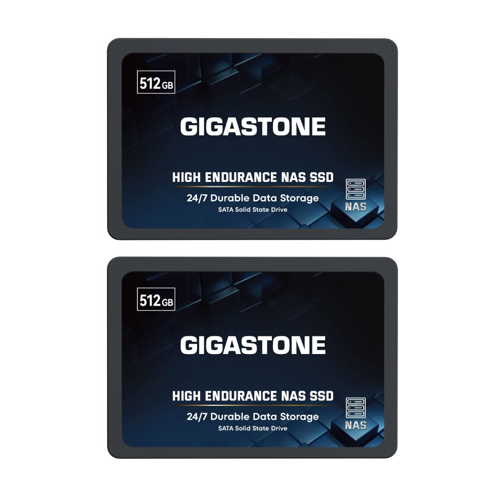 Gigastone 512GB NAS SSD Drive (2-Pack) - High Endurance TLC RAID Storage for 24/7 Operation | 2.5