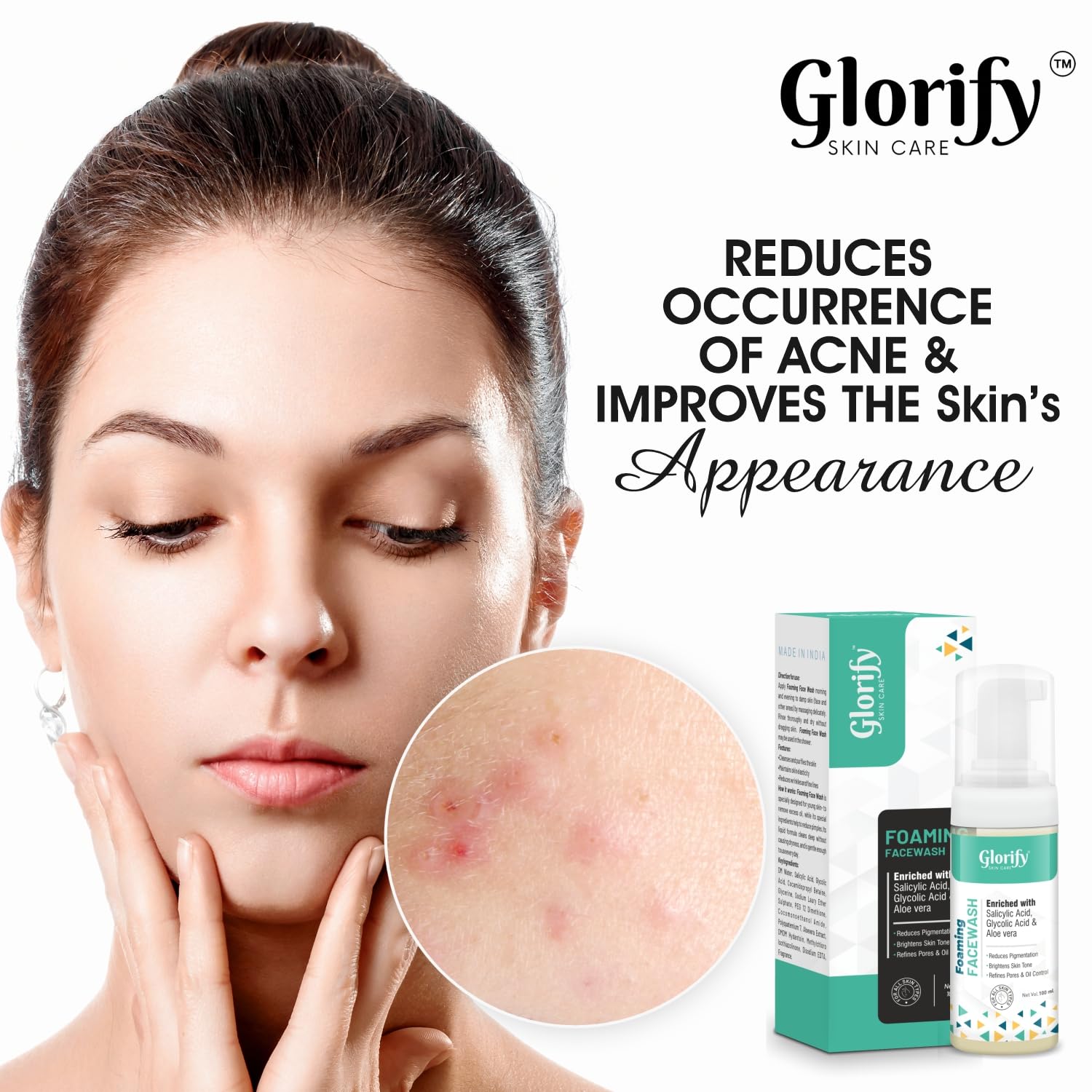 Glorify Foaming Face Wash for Brightening Skin [100ml] - Reduces Pigmentation, Refines Pores & Controls Oil | Gentle Daily Cleanser for Oily & Combination Skin, Perfect for Morning & Night Routine