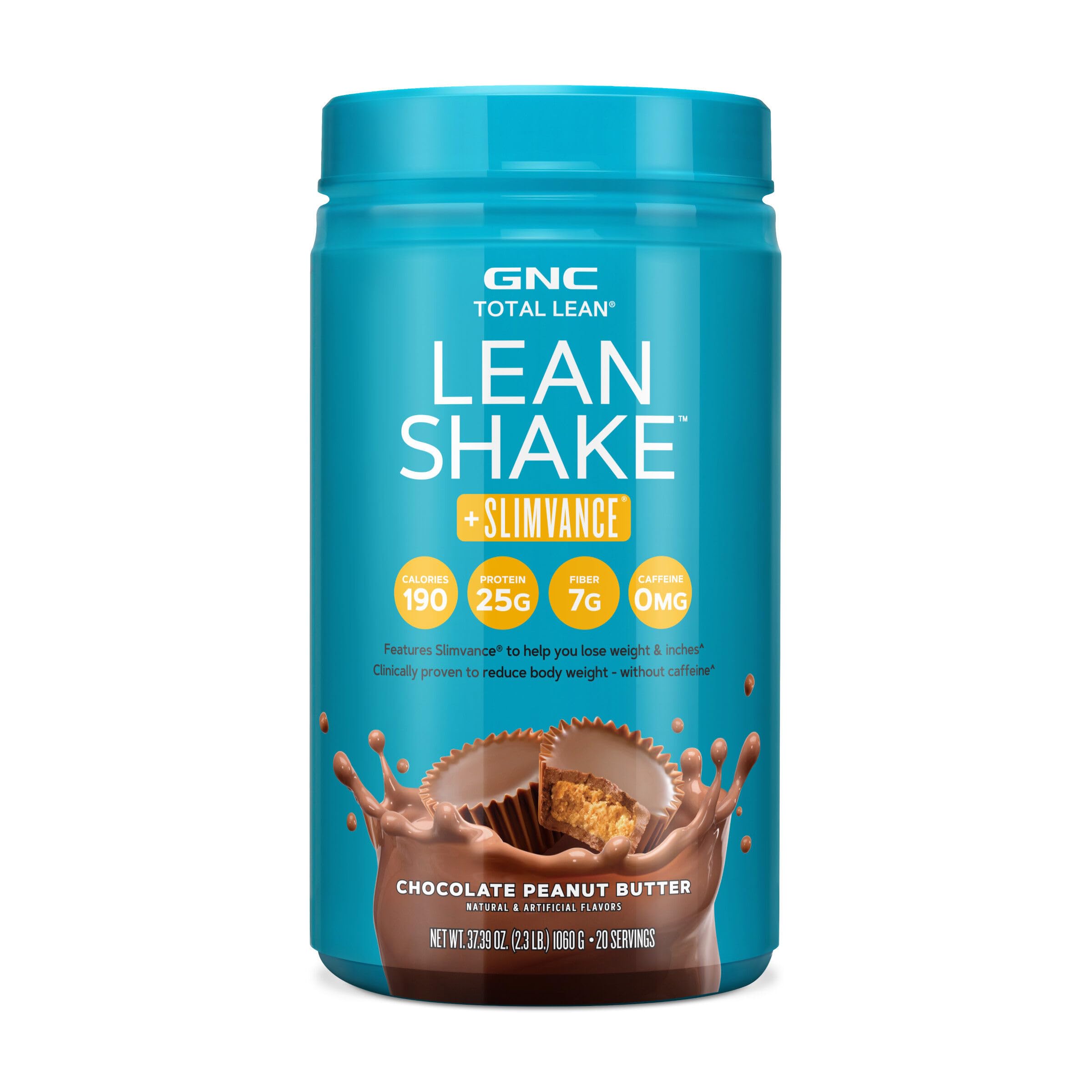 GNC Total Lean Shake + Slimvance | Caffeine Free Protein Powder for Weight Loss | Chocolate Peanut Butter Flavor | 20 Servings | Post-Workout Recovery & Meal Replacement