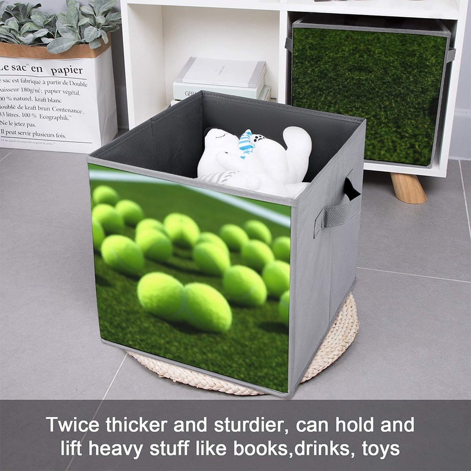 Premium 6-Pack Collapsible Storage Baskets with Handles - Foldable Fabric Storage Cubes for Tennis Balls, Sports Gear & Home Organization - Perfect for Closet, Laundry Room & Courtside Equipment Storage