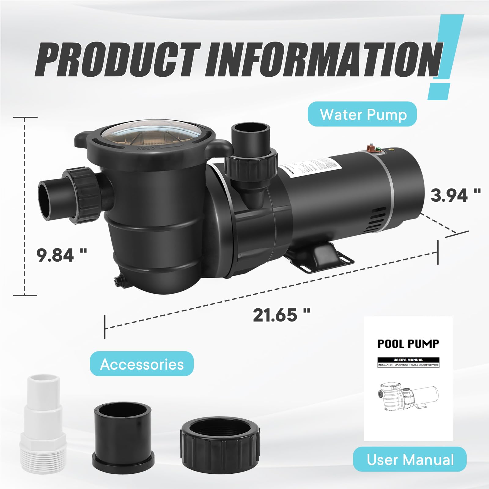 2HP Two Speed Above Ground Pool Pump 115V - 5160GPH Flow Rate, 39FT Head, Thermal Protected Motor - Includes 1.25