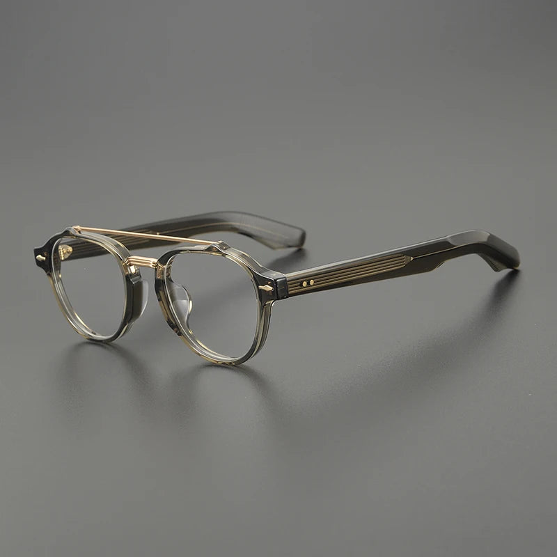Stylish Unisex Black Acetate & Alloy Round Eyeglasses with Double Bridge - Full Rim Frame (68mm Lens Width) - Perfect for Reading, Work, and Everyday Fashion