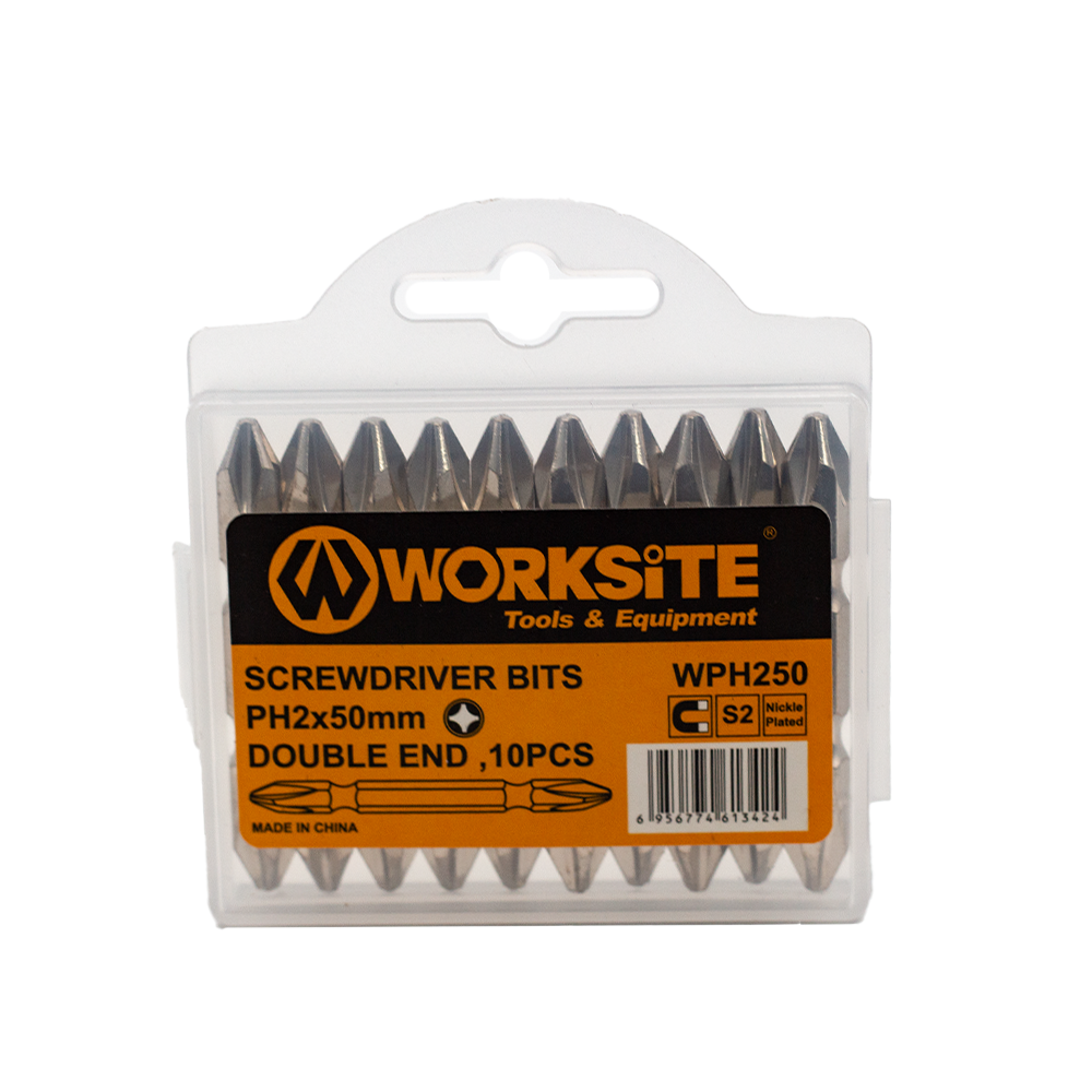 WPH250 WorkSite PH2 Double-End Screwdriver Bit - Durable & Versatile for Construction, DIY Projects & Home Repairs