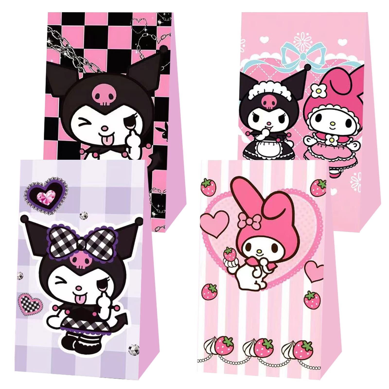 16 Pack Kuromi & My Melody Party Favors Gift Bags - Birthday Party Decorations, Candy Cookies Bags for Kids - Perfect for Birthday Parties, Baby Showers & Themed Events