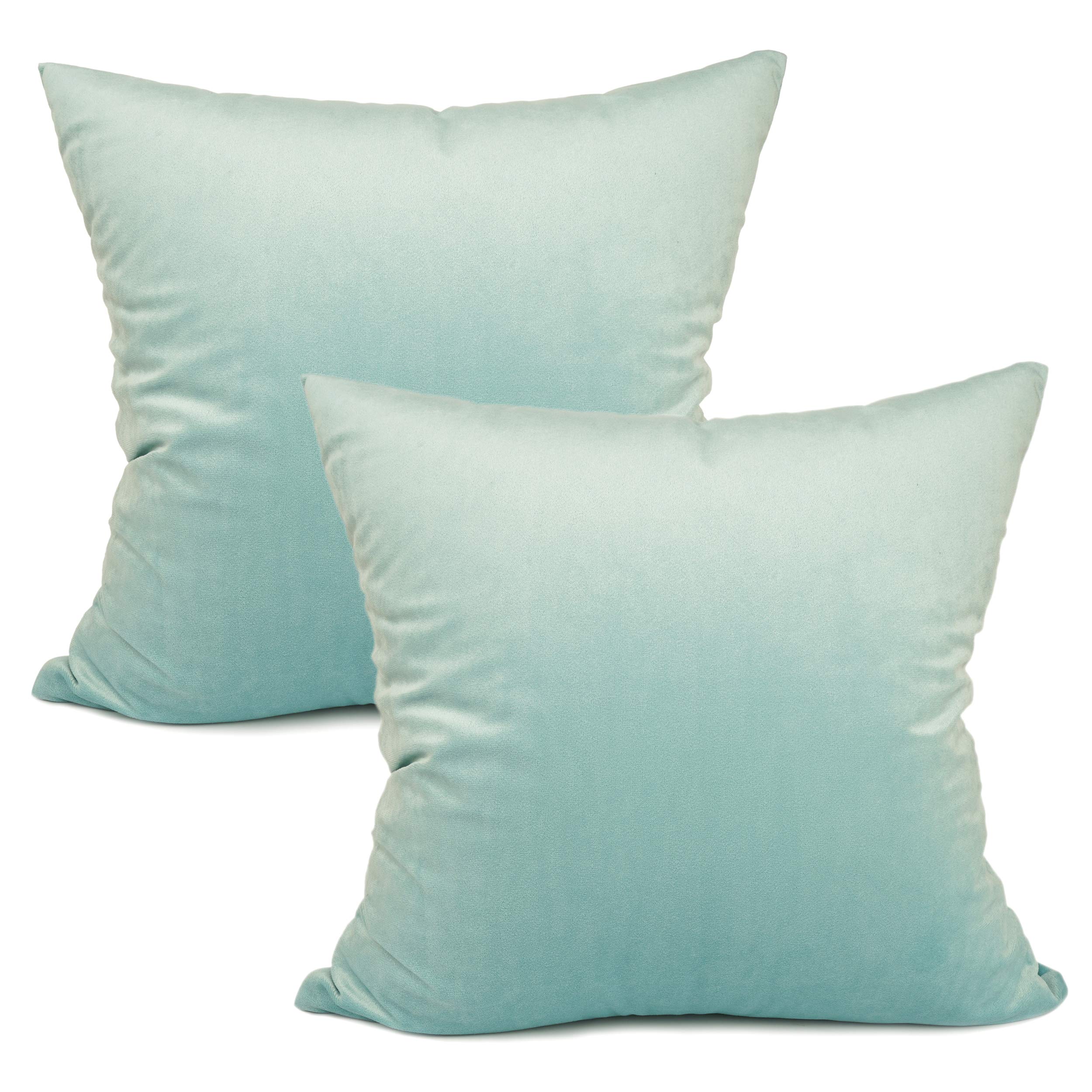 Premium Velvet Solid Color Pillow Covers - Set of 2 Soft Square Decorative Cushion Cases for Sofa, Bedroom & Car - Teal Blue 22x22 Inches - Luxury Home Decor & Comfortable Travel Accessories