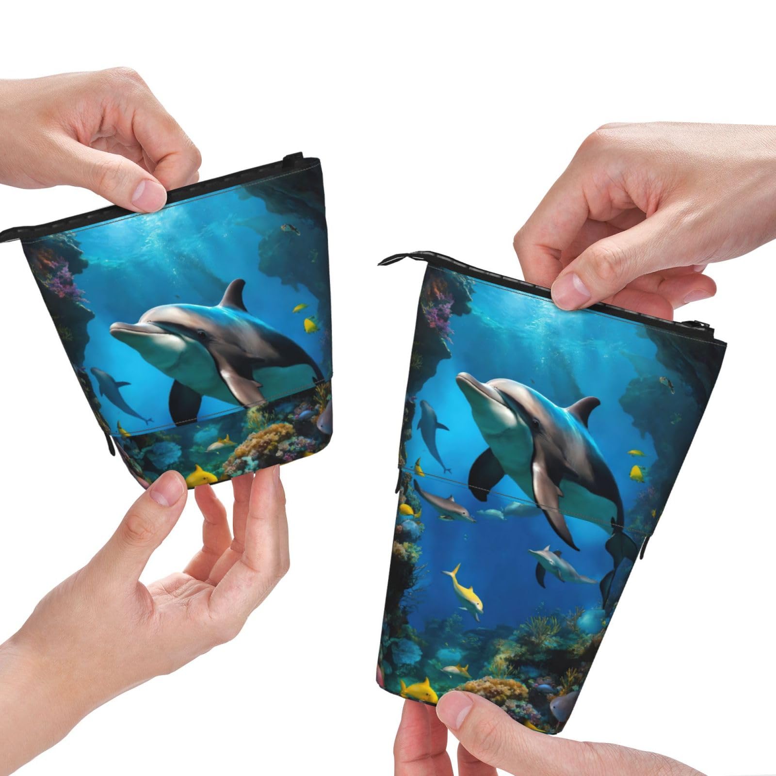 3D Underwater World Fish Dolphin Print Telescopic Pencil Case - Versatile Stationery & Makeup Storage Organizer for School, Office, Travel & Art Supplies | Waterproof & Durable Design