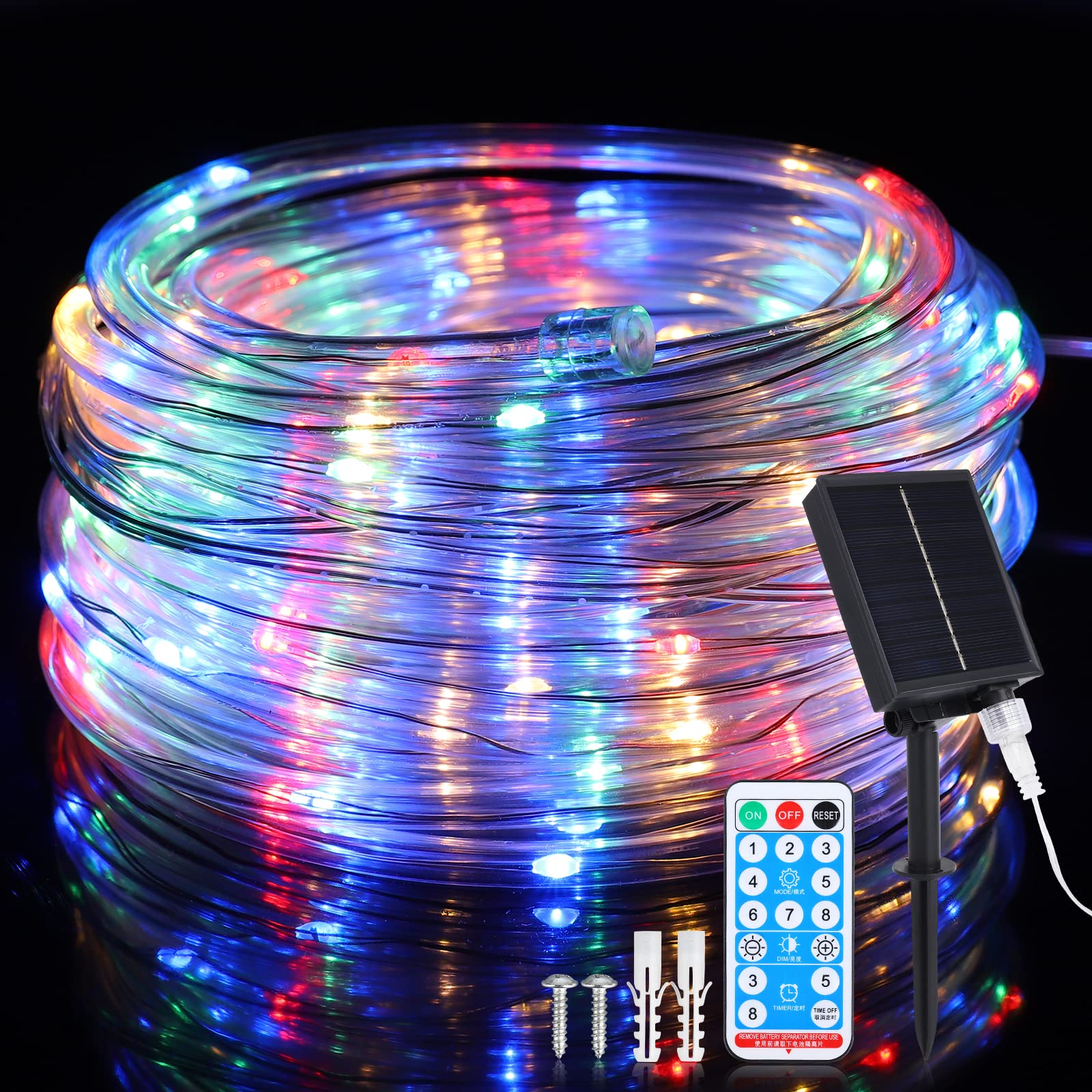 72FT 200 LED Solar Rope Lights Outdoor Waterproof - 8 Modes Remote Control Fairy String Lights for Patio, Garden, Deck, Trampoline, Tree, Wedding & Party Decor (Multicolor) - Perfect for Backyard, Landscape Lighting & Holiday Celebrations