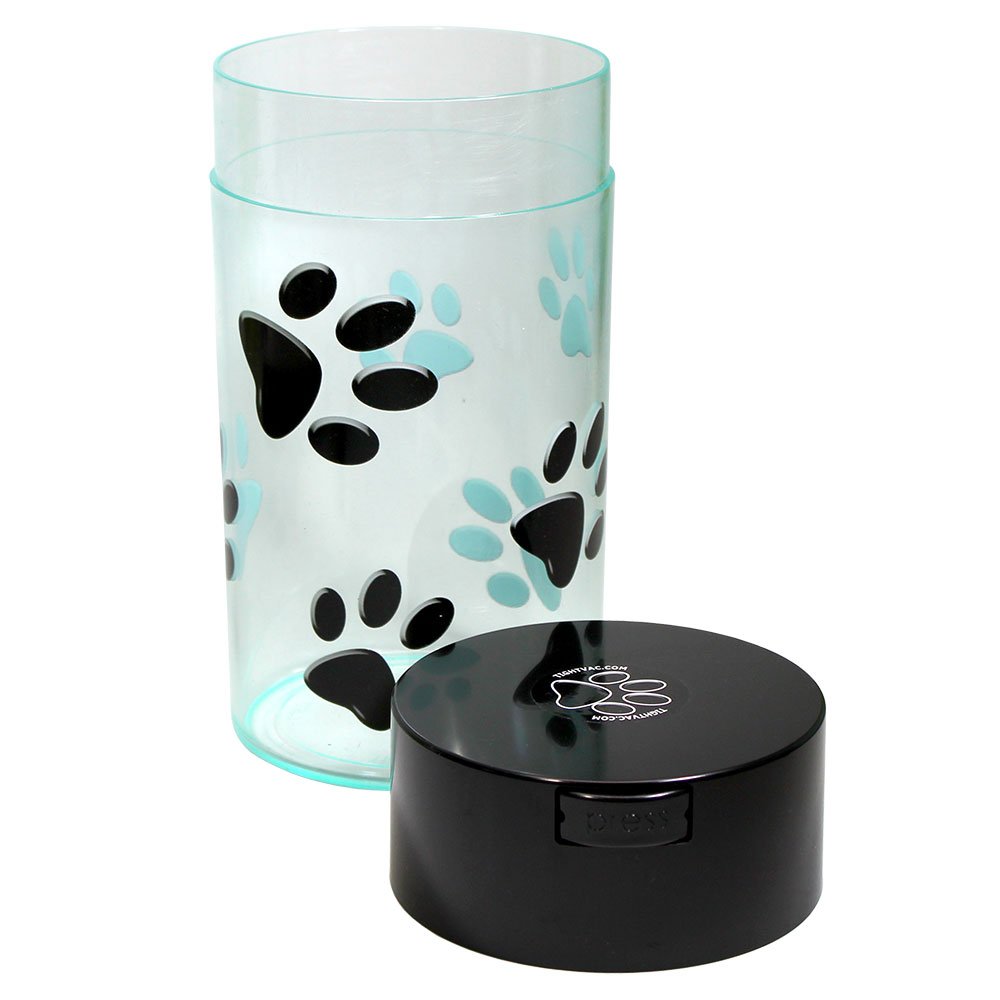 Pawvac 12oz Airtight Pet Food Storage Container with Vacuum Seal - Black Cap & Body with Black Paws Design | Keep Dry Food Fresh for Dogs, Cats & Small Pets | Perfect for Kitchen, Pantry & Travel Use