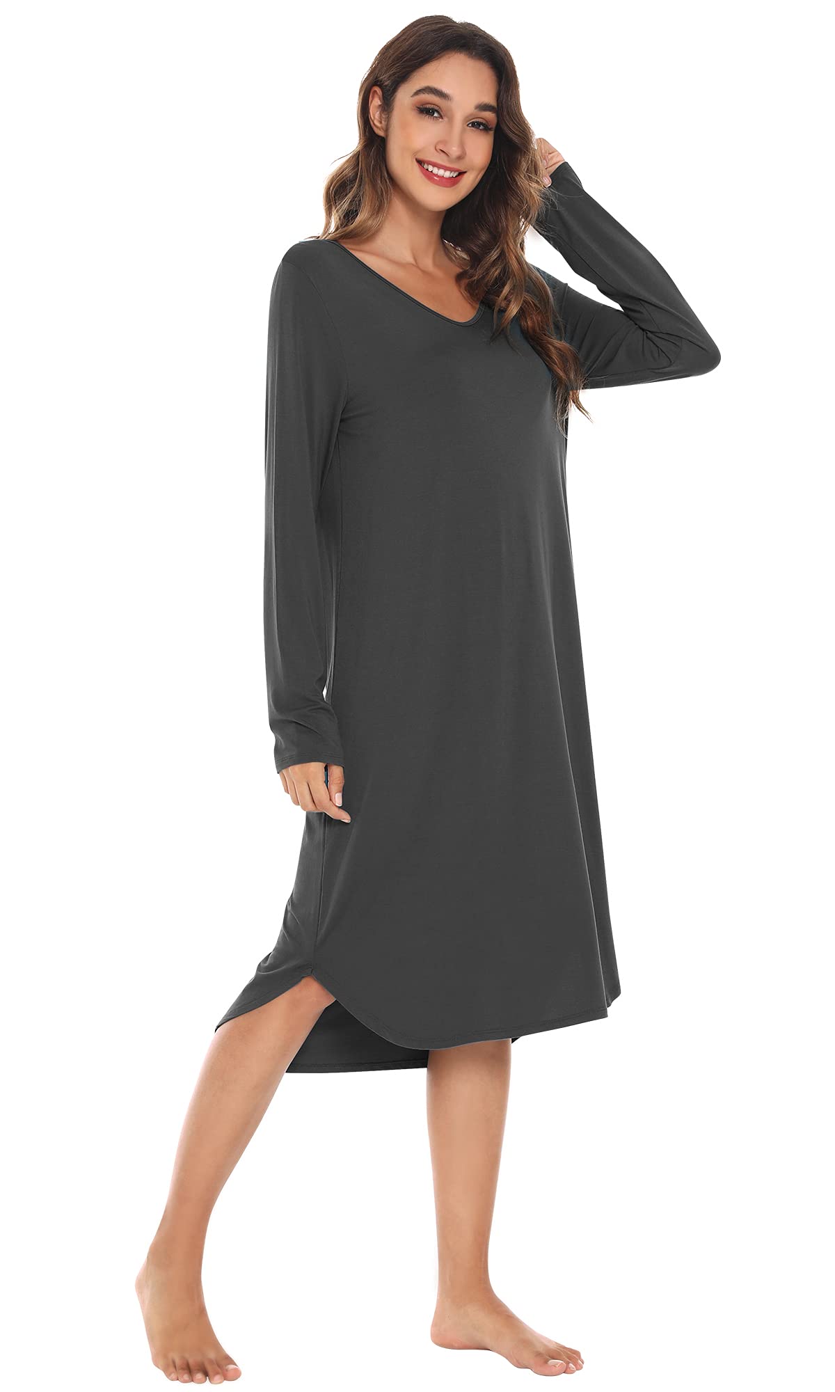WiWi Bamboo Nightgowns for Women - Soft Long Sleeve Sleep Shirt, Comfy Loungewear & Sleepwear (Sizes S-4X, Plus Size) - Perfect for Relaxing at Home, Lounging & Overnight Stays