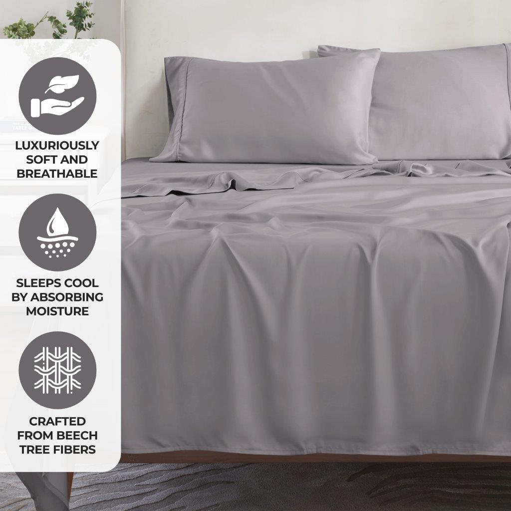 300 Thread Count Modal From Beechwood Extra Deep Pocket Sheet Set - Ultra Soft & Breathable Bedding for Queen/King Size Mattresses - Perfect for Luxury Hotels, Guest Rooms & Master Bedrooms