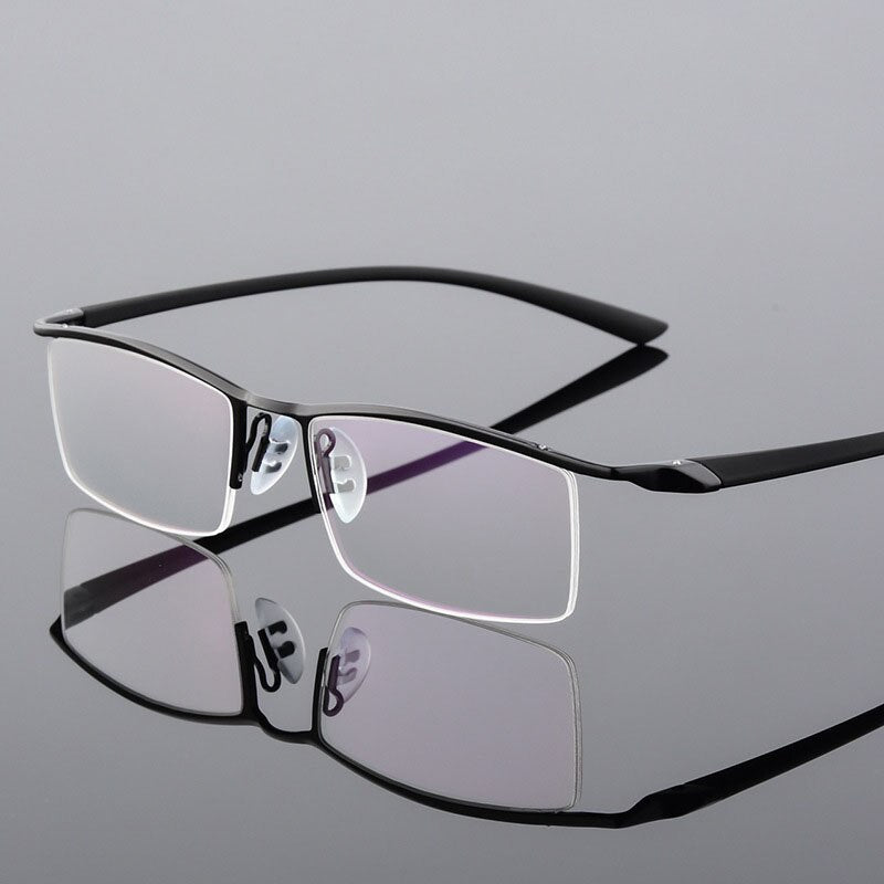 Bclear Men's Browline Semi-Rimless Eyeglasses - Lightweight Alloy Frame (Model 8190) | Classic Retro Style for Work, Reading & Daily Wear