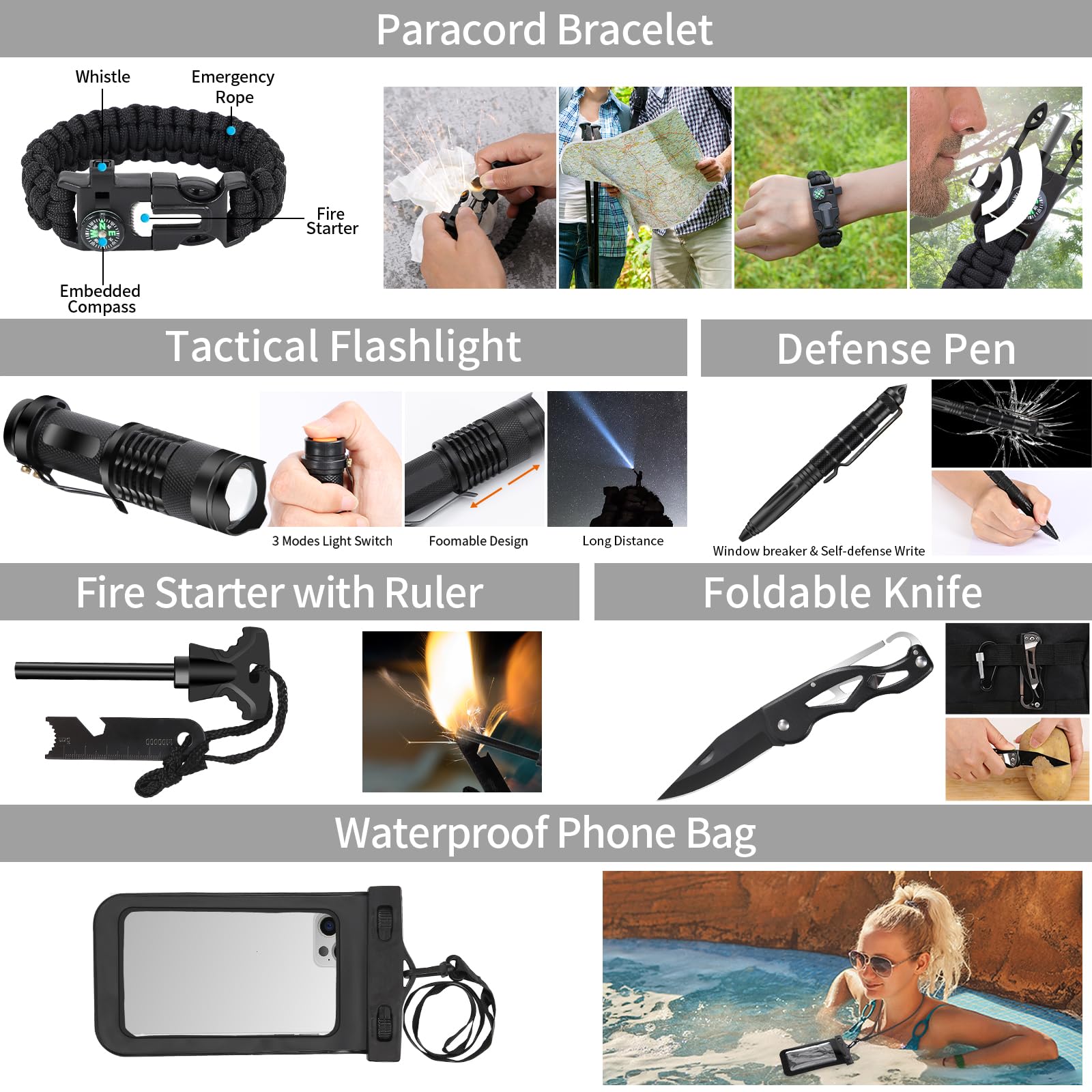 Emergency Survival Kit - 72Hr First Aid & Outdoor Essentials with MOLLE Pouch | Earthquake Preparedness, Camping, Hiking & Disaster Readiness Gear (Black) | Perfect for Wilderness Adventures & Emergency Situations