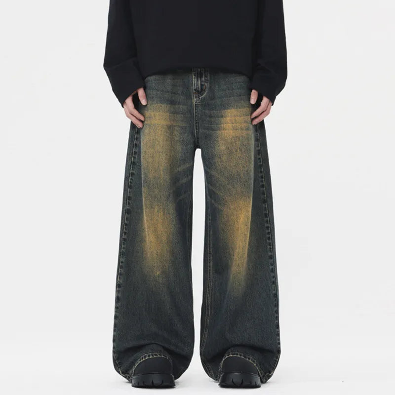 **Distressed Washed Denim Jeans for Men - Loose Straight Leg Baggy Pants | American Fashion Summer Trousers | Casual Wear, Street Style & Everyday Comfort**