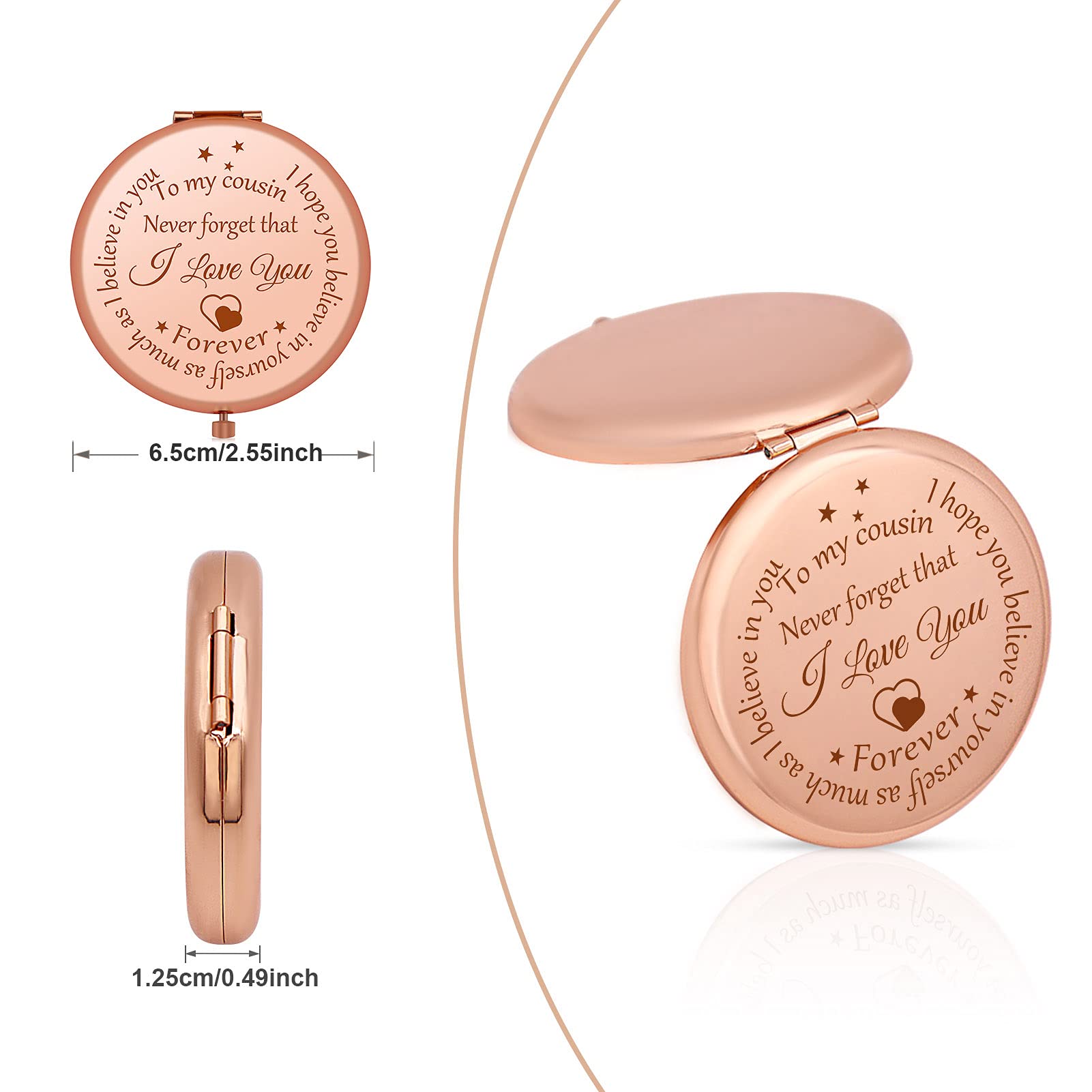 Rose Gold Compact Mirror for Women - Inspirational Cousin Gift for Birthday, Christmas & Graduation | Portable Makeup Mirror with Encouraging Message | Perfect Gift for Best Cousin Sister (Home, Travel, Purse Essential)