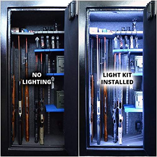 Gun Safe Lighting Kit - 6 Pack 12 Inch LED Light Strips with Motion Sensor, Manual Switch, Battery Pack & AC Adapter for Secure Gun Storage & Easy Access