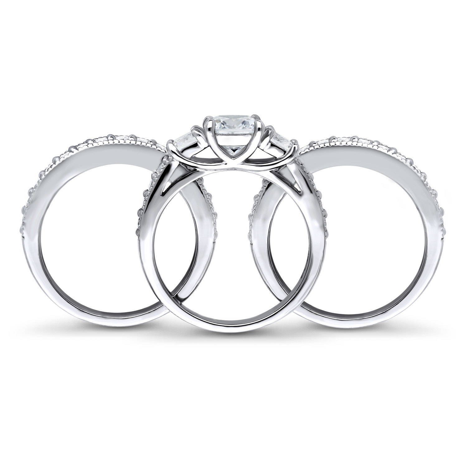 BERRICLE Sterling Silver 3-Stone Wedding Engagement Ring Set for Women - 1.5 Carat Cushion Cut Cubic Zirconia CZ, Rhodium Plated, Size 4-10 | Perfect for Proposals, Anniversaries & Bridal Jewelry