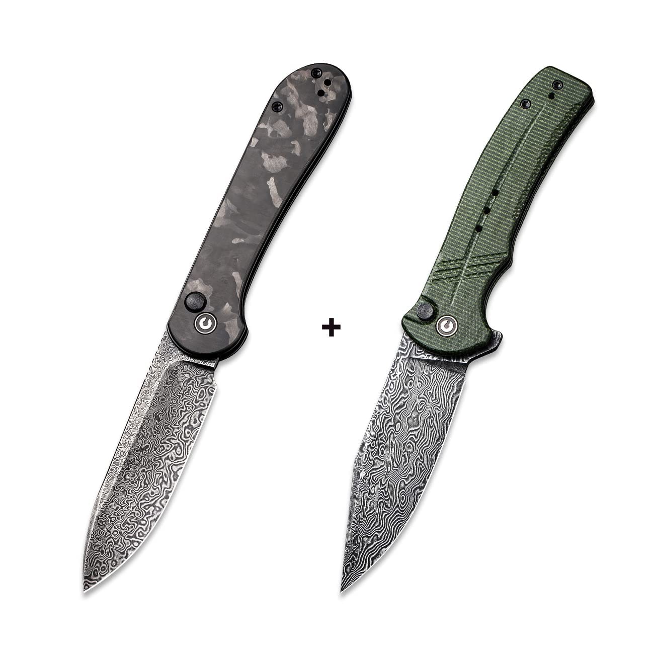 CIVIVI Button Lock Elementum Damascus Folding Knife - Premium EDC Pocket Knife with Razor Sharp Blade for Outdoor, Camping & Everyday Carry