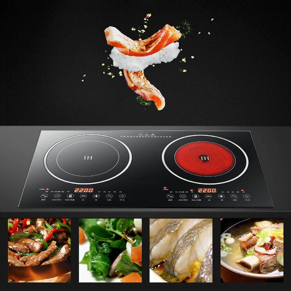 Portable Induction Cooktop - 110V 8-Level Electric Dual Burner Induction Cooker with Countertop Design, Compatible with Cast Iron Cookware - Perfect for Home Kitchen, Restaurant, Dorm & RV Cooking (USA Stock)