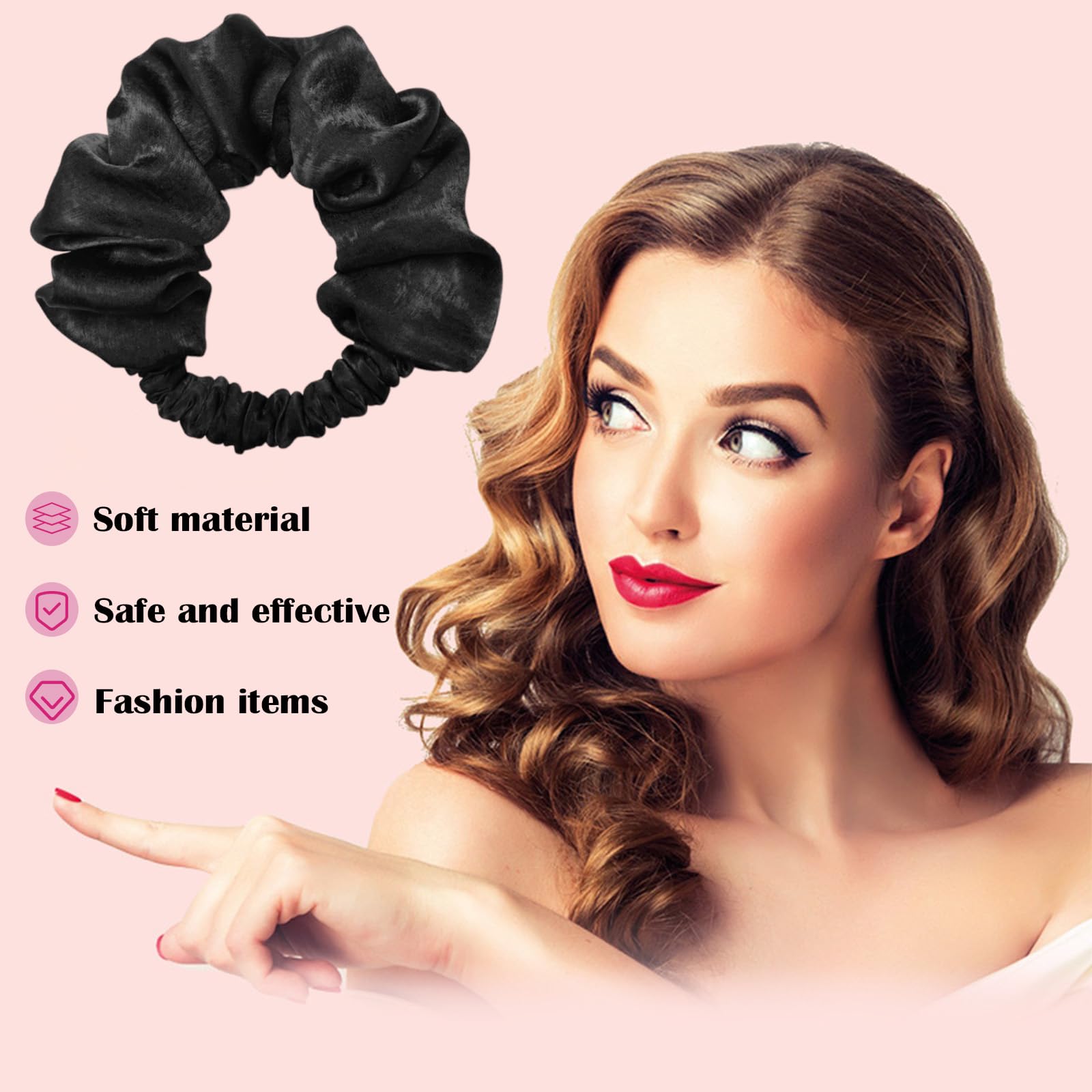 Heatless Hair Curler Set - Soft No Heat Curling Scrunchie & Headband for Long Hair | Overnight Sleeping Rollers | Perfect for Damage-Free Beach Waves & Wedding Hairstyles (Black)