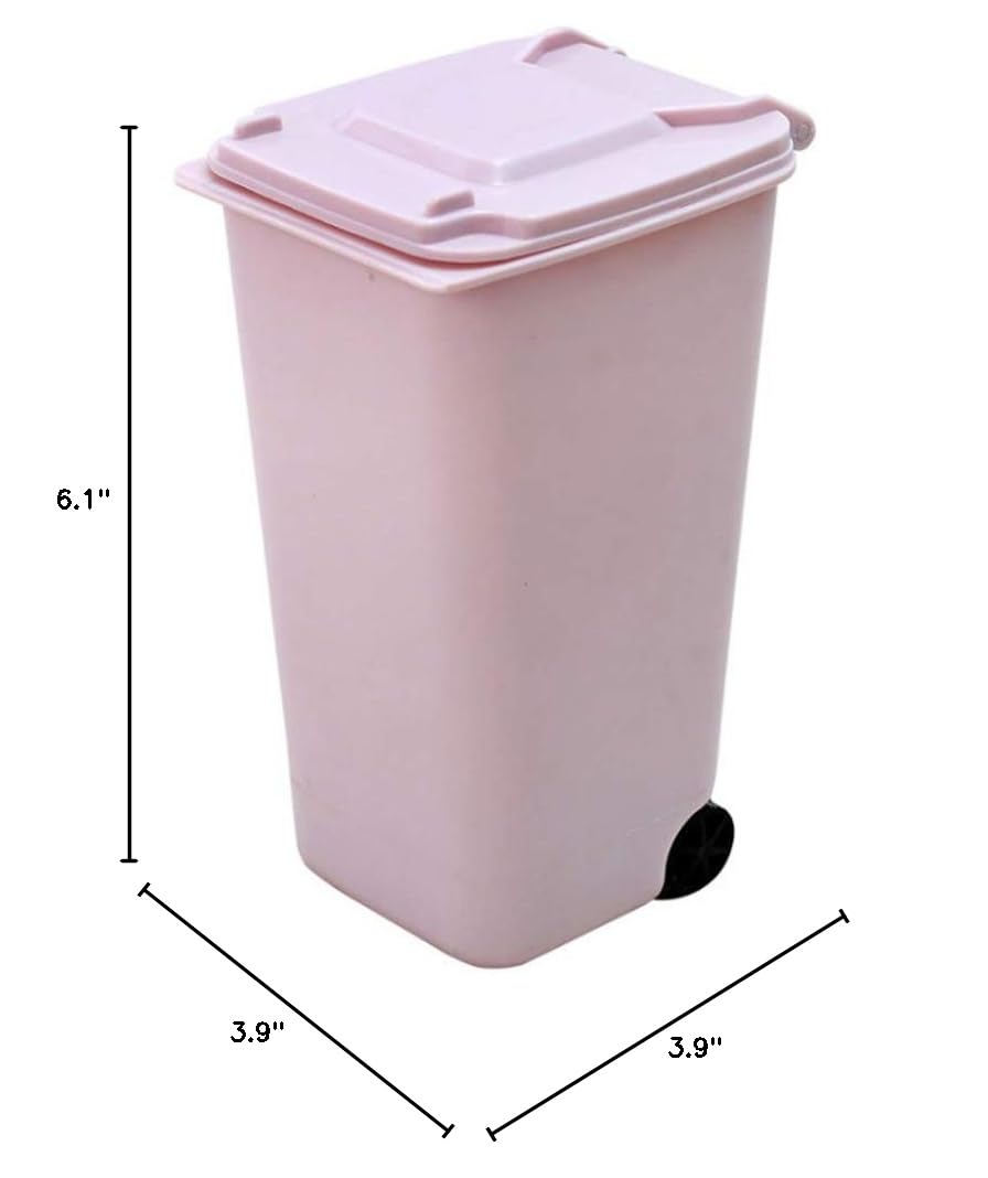 Mini Desktop Trash Can - Small Plastic Waste Bin with Lid for Office, Home & School - Perfect Desk Organizer for Trash, Pens & Pencils (Pink) - Ideal for Workspaces, Dorm Rooms & Craft Areas