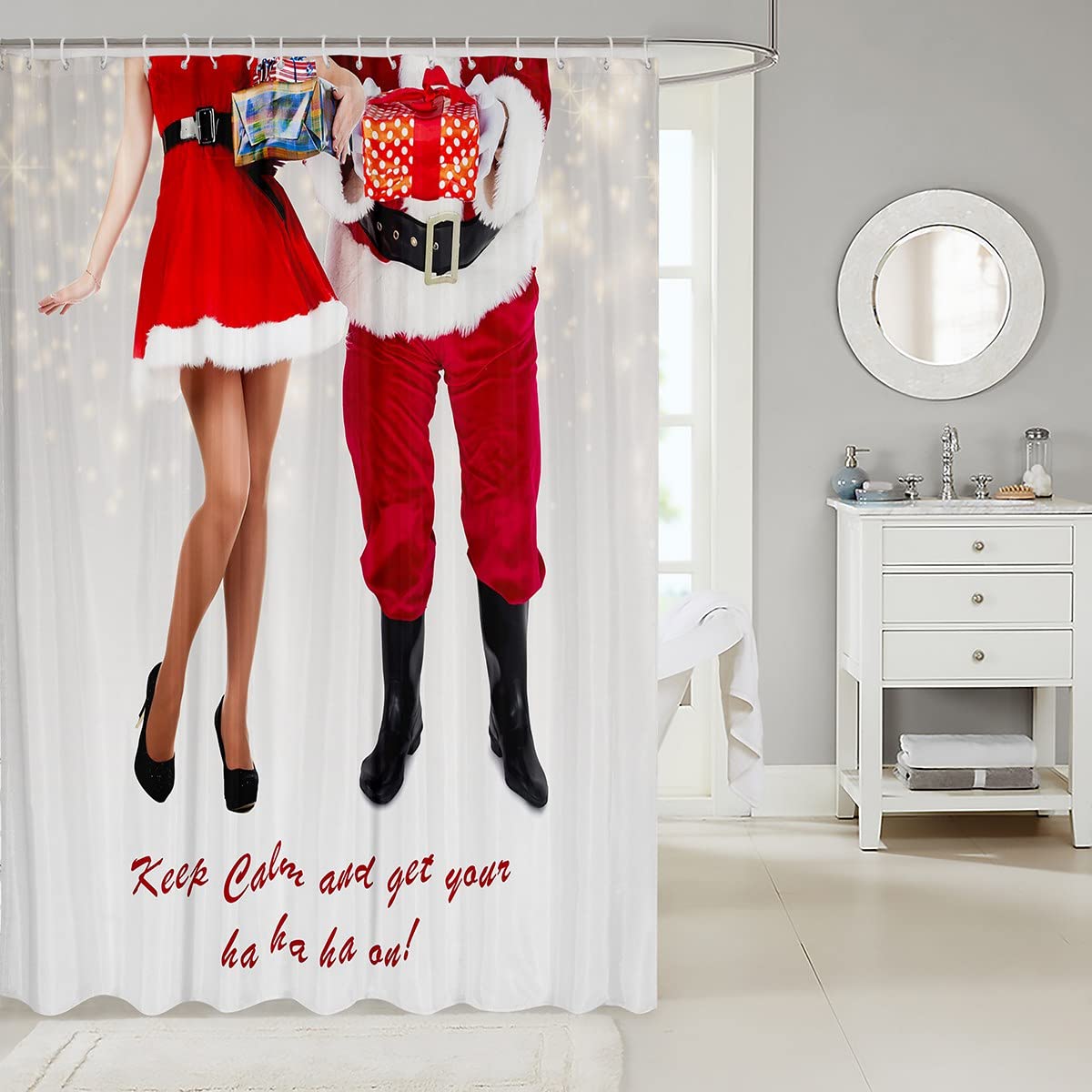 Santa Claus Christmas Shower Curtain Set - Waterproof Holiday Bathroom Decor for Kids & Adults (72x72 Inch, Red & Green) - Perfect for Christmas Bathroom Decorations & Festive Home Party Themes