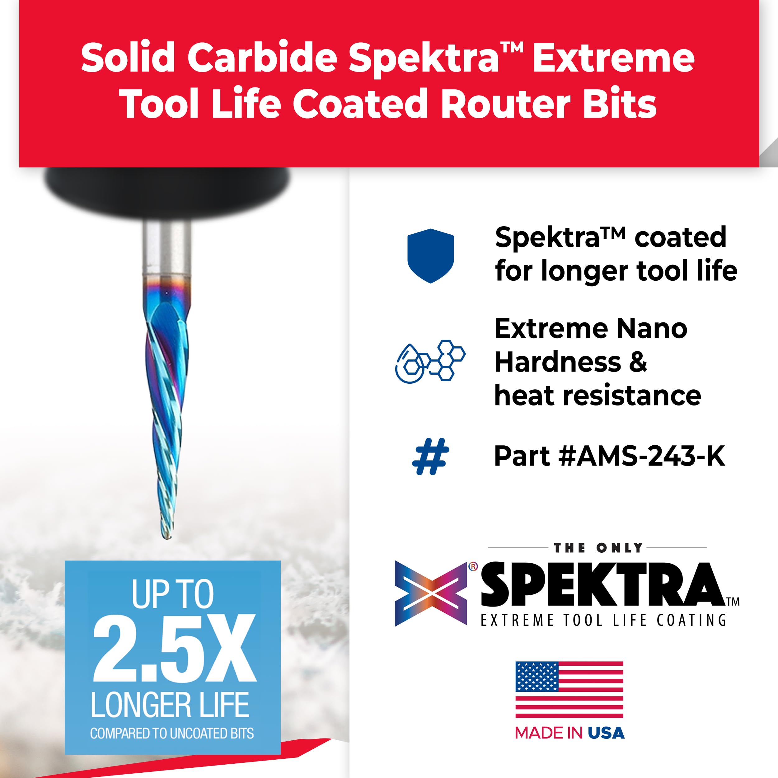 Amana Tool Spektra Extreme Tool Life Coated Solid Carbide CNC Router Bits for Sign Making - 2-Piece Set (1/4 Inch Shank, AMS-243-K) | Perfect for Woodworking, Engraving & Professional Sign Fabrication