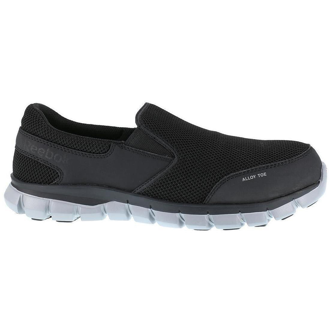 **Sublite Cushion Alloy Toe Slip-On Athletic Work Shoes for Men - Lightweight Safety Toe Sneakers for Construction, Warehouse & Industrial Work - Black/Grey**