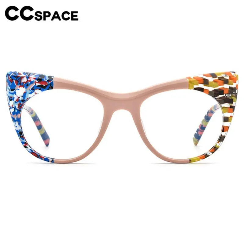 CCspace Unisex Full Rim Round Cat Eye Acetate Eyeglasses Frame 56923 - Stylish Retro Glasses for Men & Women, Perfect for Reading, Fashion Accessories, and Daily Wear