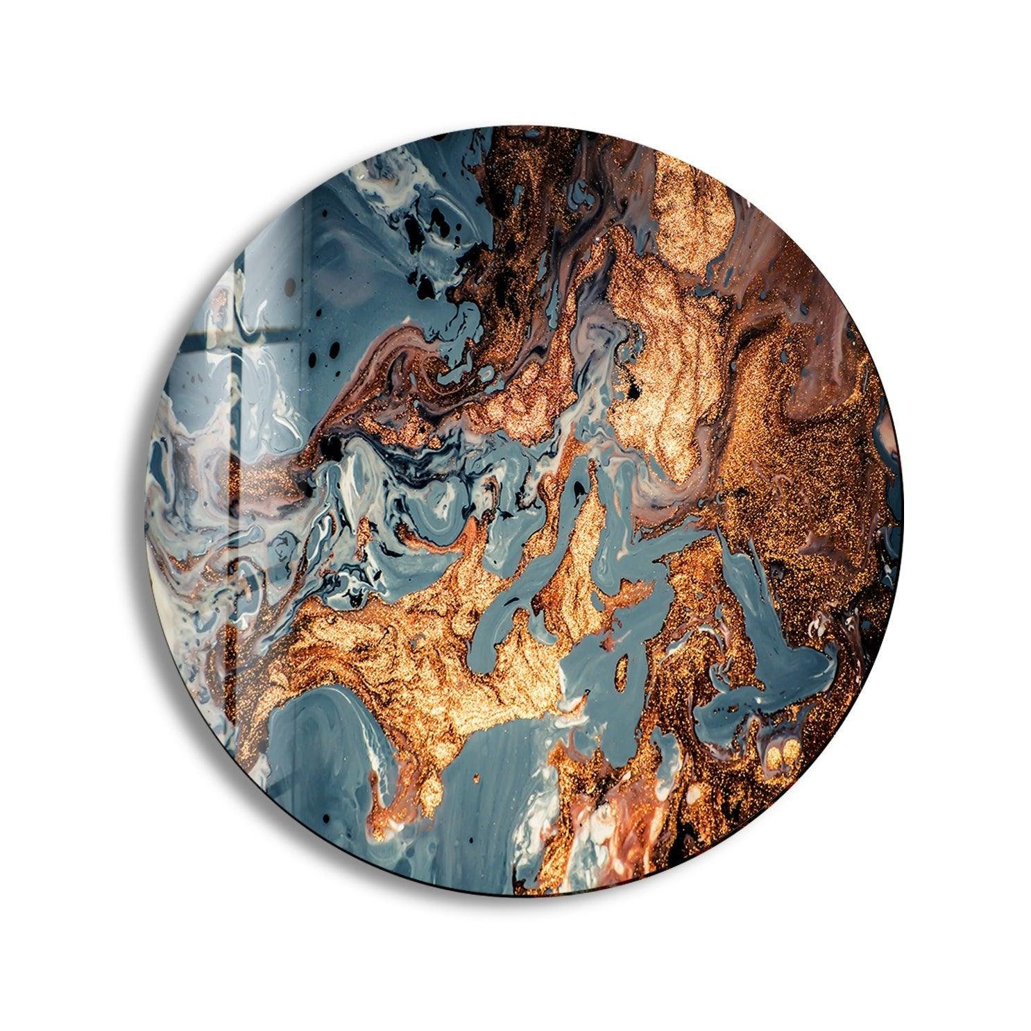 Abstract Round Copper Glass Wall Art - Modern Home Decor for Living Room, Bedroom & Office - Elegant Handmade Metal Wall Sculpture for Unique Interior Design