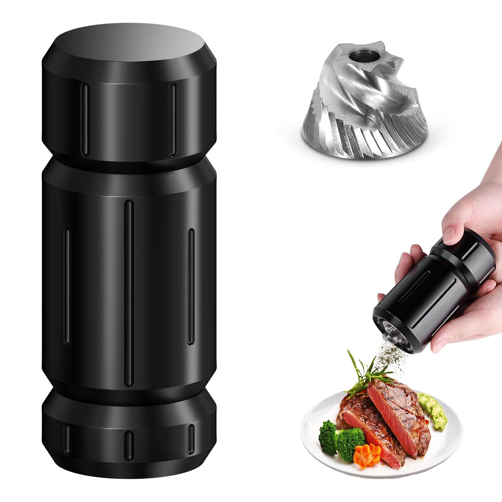 Premium Aluminum Pepper Grinder Mill - Heavy Duty Refillable Spice & Salt Grinder with Stainless Steel Burrs, Adjustable Coarseness & Magnetic Base - Perfect for Kitchen, Camping & Gourmet Cooking Gifts