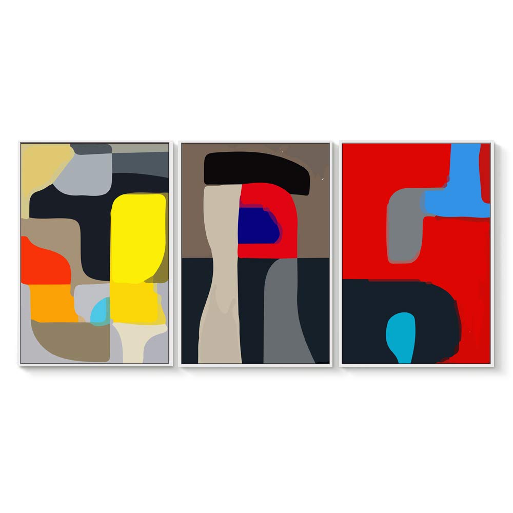 Wall26 3-Piece Floating Framed Canvas Wall Art Set - Modern Geometric Abstract Painting for Living Room & Bedroom Decor - 16x24 Inch Ready to Hang Triptych - Perfect for Home, Office, or Gift Giving