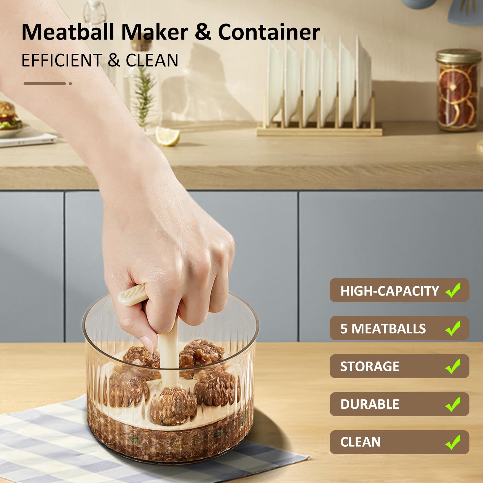 **5-in-1 Manual Meatball Maker Tool – Translucent Kitchen Gadget for Dumplings, Pastries & Meatballs – Ground Meat Freezer Storage Container (White) – Perfect for Meal Prep & Party Snacks**
