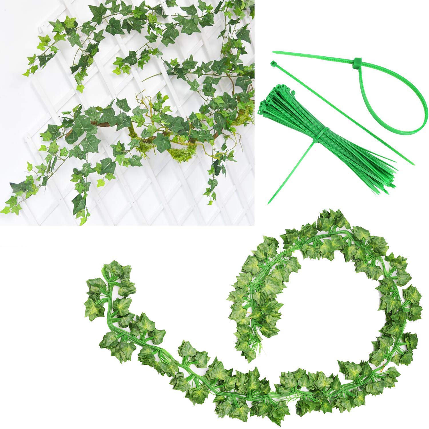 12 Pack Artificial Ivy Garland with Clips - Fake Vines for Room Decor, Green Hanging Plants, Faux Greenery Leaves - Perfect for Bedroom Aesthetic, Home Garden Wall, Wedding & Party Decorations