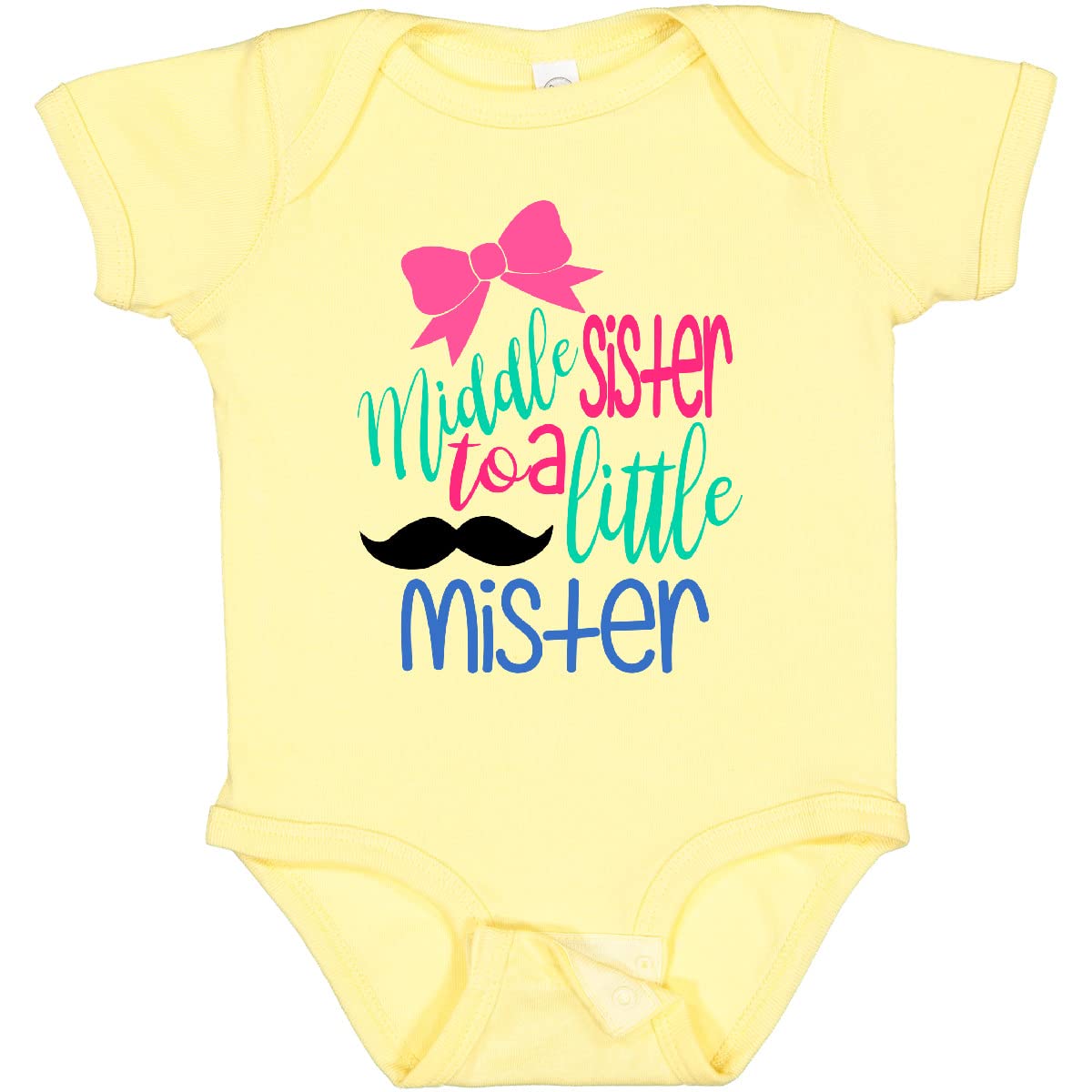 Inktastic Middle Sister to a Little Mister Baby Bodysuit - Cute Sibling Outfit for Newborns & Infants - Perfect for Family Photos, Birth Announcements & Matching Sibling Looks