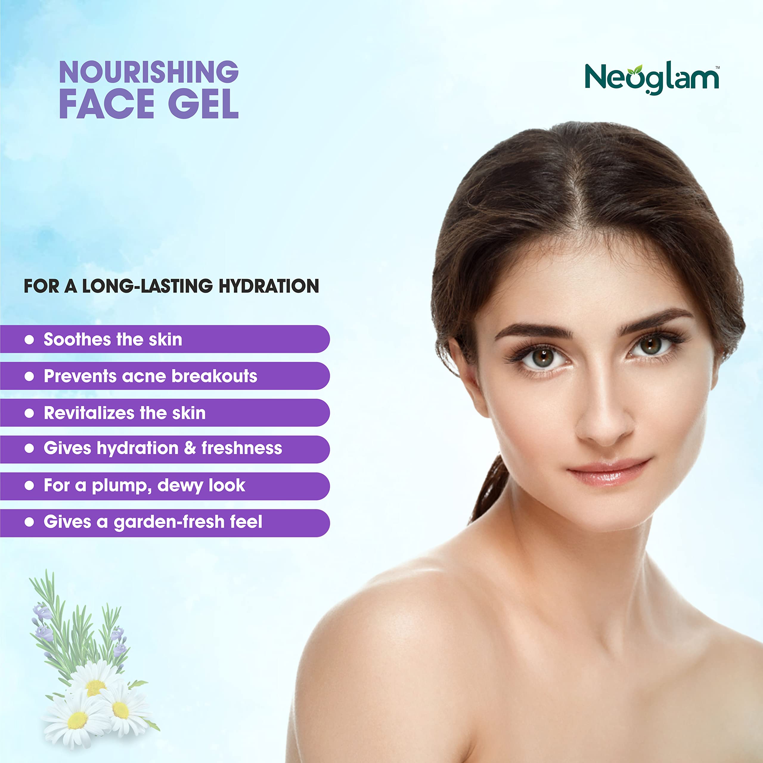 Neoglam Nourishing Anti-Acne Hydrating Face Gel (100g) - Tea Tree, Licorice, Hyaluronic Acid, Moringa, Chamomile & Rosemary - Paraben, SLS, Phthalate, Mineral Oil & Sulfate Free - Perfect for Oily, Acne-Prone & Sensitive Skin - Daily Skincare & Nighttime Hydration