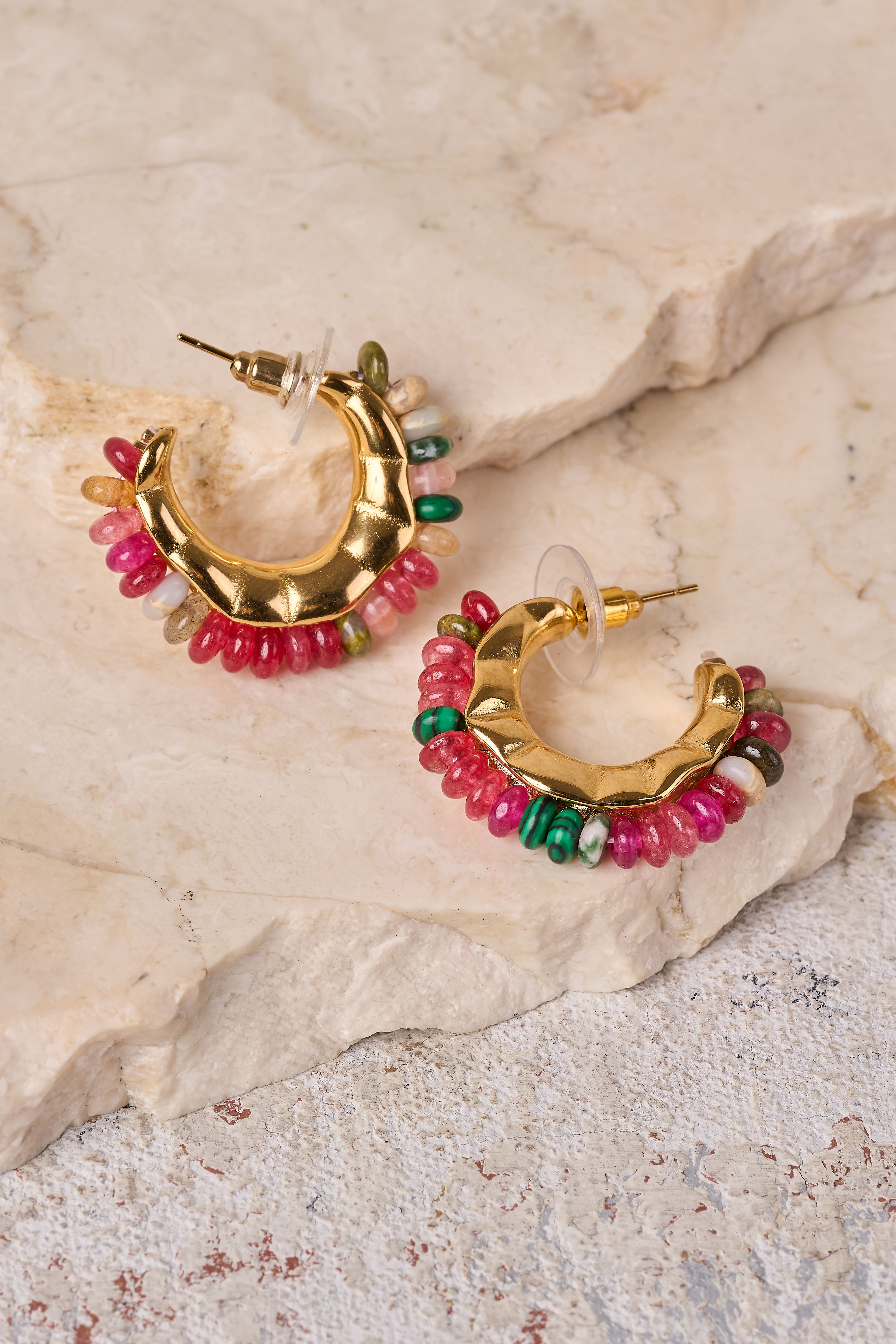 18K Gold Red and Green Hoop Earrings - Elegant Dangle Hoops for Women, Perfect for Parties, Weddings, and Everyday Wear